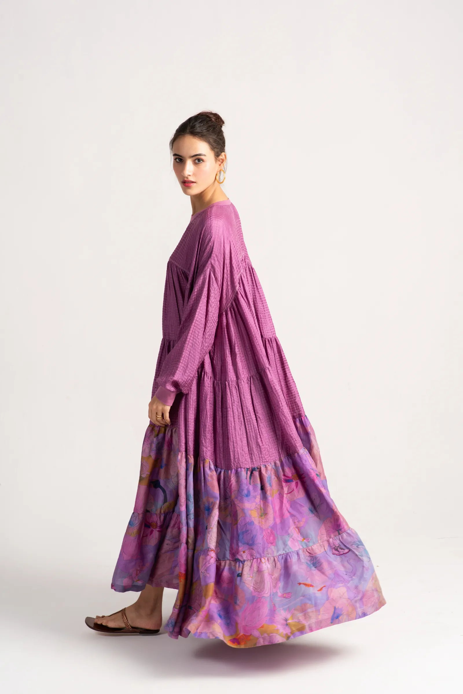 Noor Mahal Silk Check Amethyst Dress – Elegant Women's Formal Wear for Weddings, Parties & Special Occasions