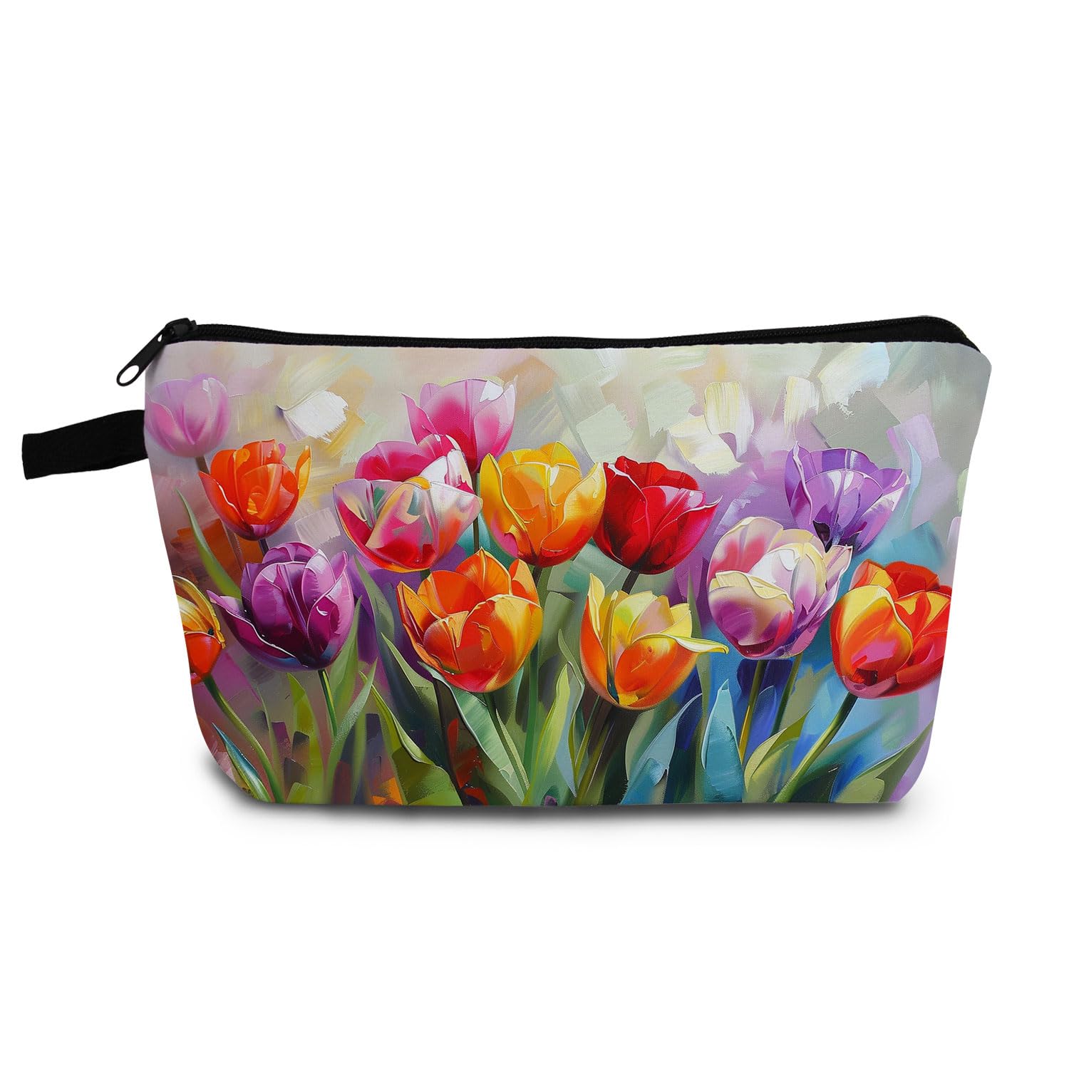 Tulip Print Cosmetic Bag - Cute Zippered Makeup Organizer for Women, Perfect Gift for Tulip Lovers & Birthday Presents