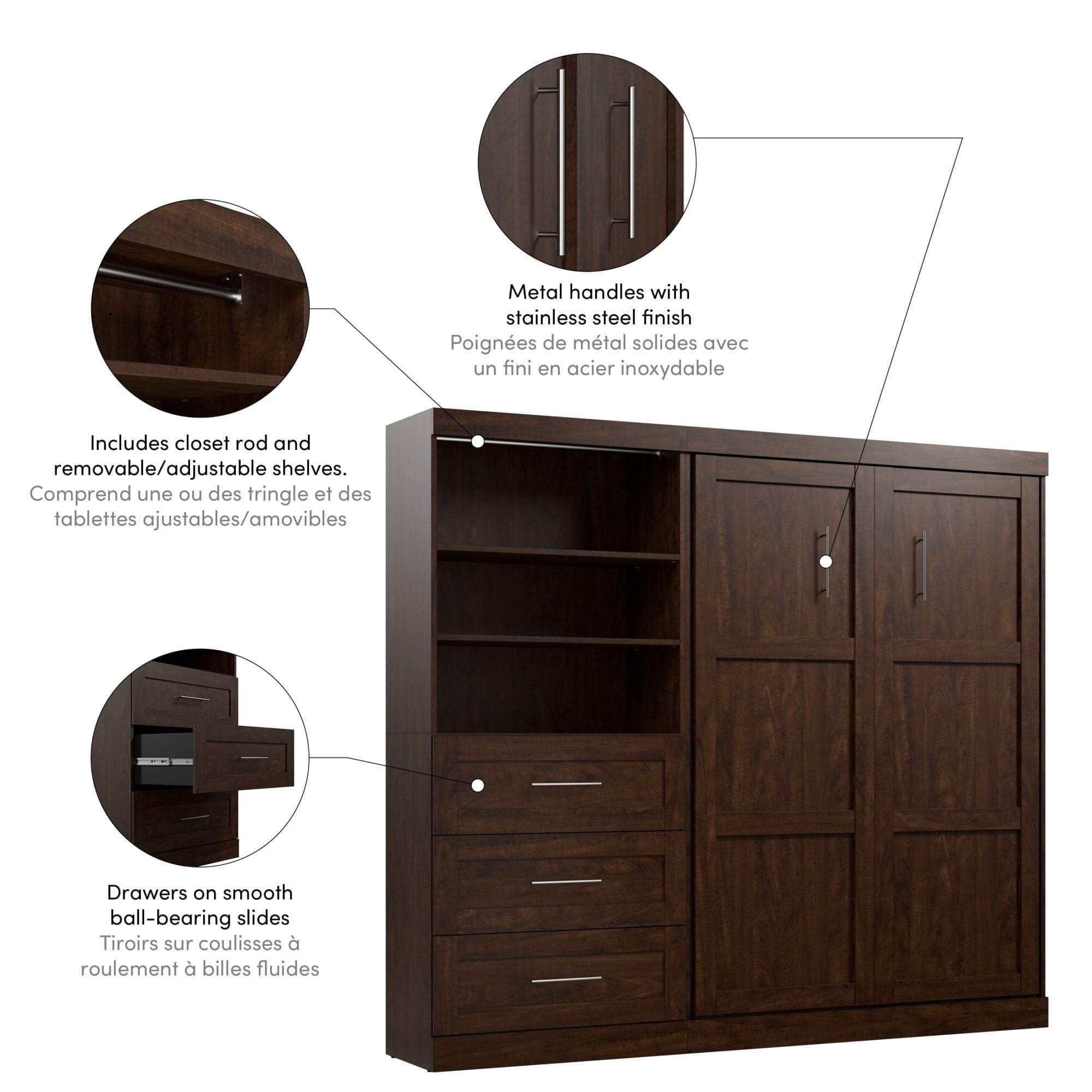 Pur Full Murphy Wall Bed with Storage Drawers - Space-Saving Foldable Bed for Small Apartments & Guest Rooms (95W, 3 Color Options)