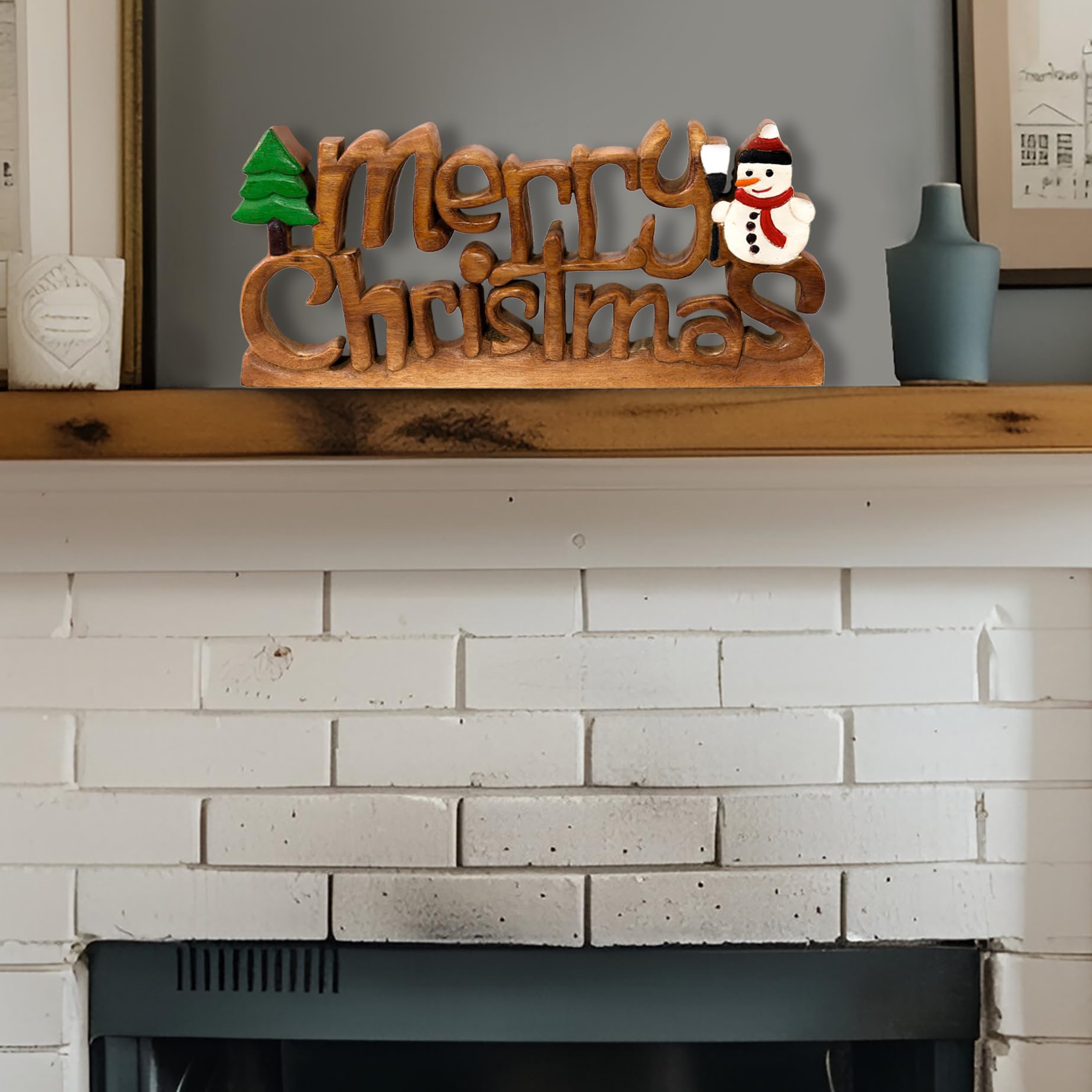 Handcrafted Merry Christmas Centerpiece - Solid Wood Holiday Decor for Living Room, Dining Table, Farmhouse & Coffee Table | Perfect Christmas Gift & Housewarming Present for Festive Home Decor
