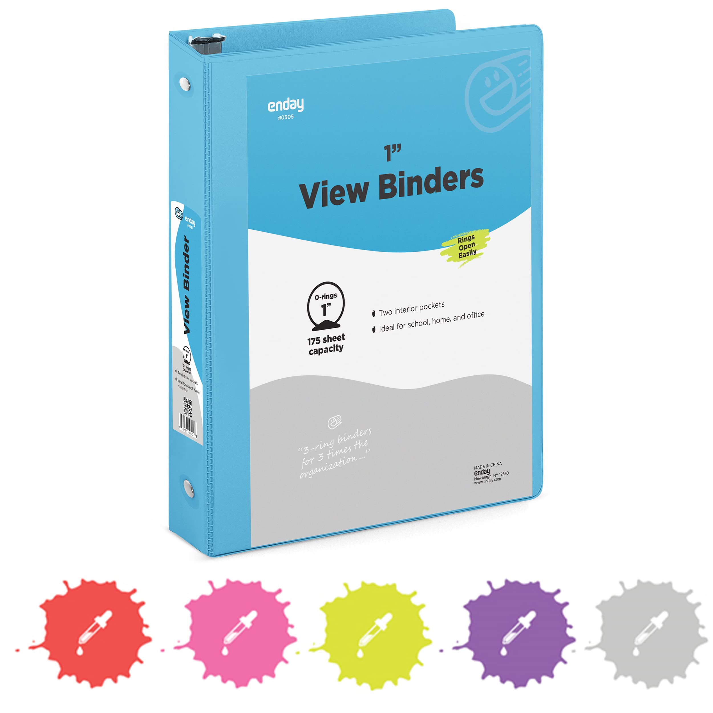 1 Inch 3 Ring Binder with Clear View Cover - 2 Inside Pockets, Blue School & Office Binder for Organizing Papers, Homework, and Documents - Perfect for Students, Teachers, and Home Office Use - by Enday