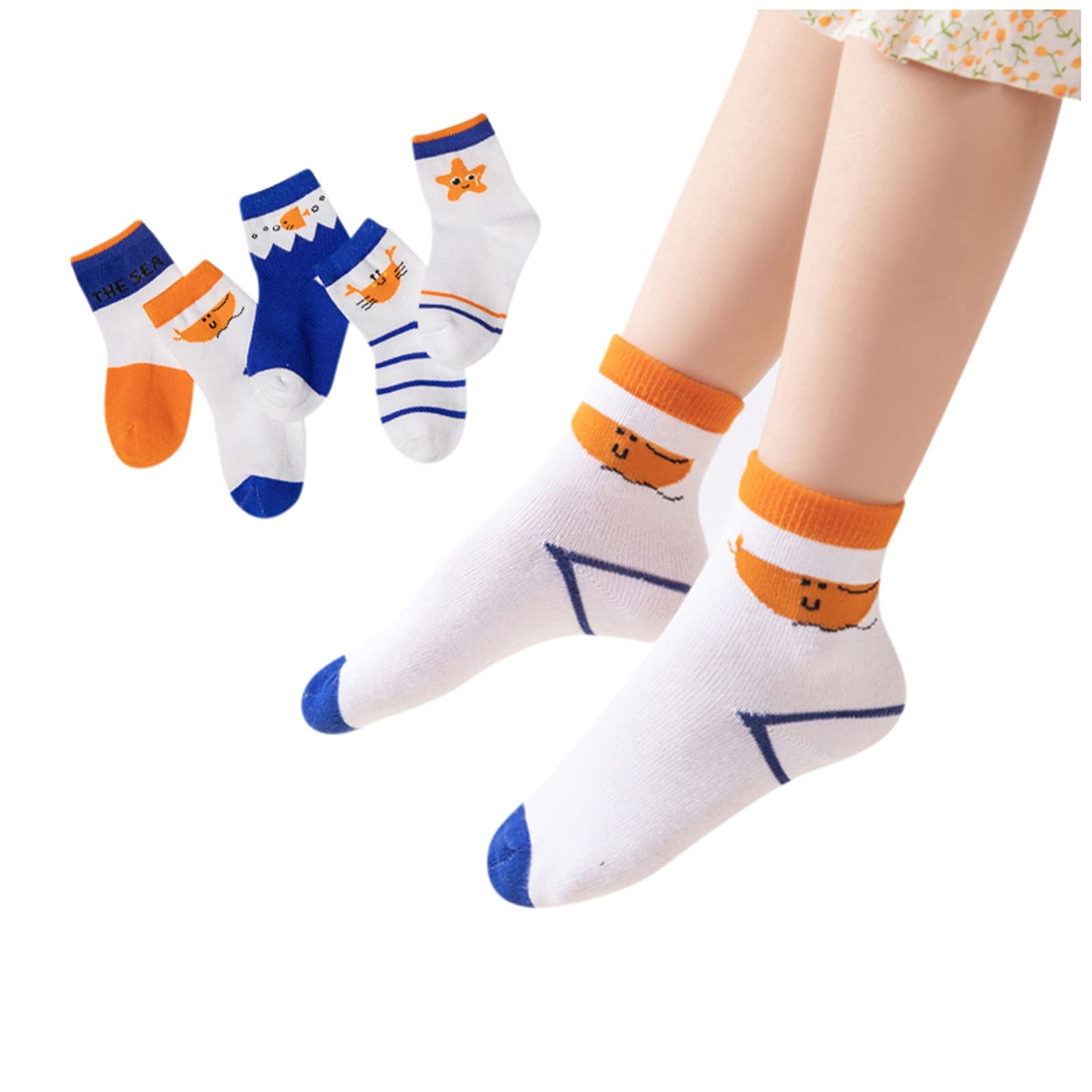 Soft Cotton Baby & Kids Socks - 5 Pairs Cartoon Tube Socks for Boys & Girls - Comfortable & Breathable for Daily Wear, Playtime & School