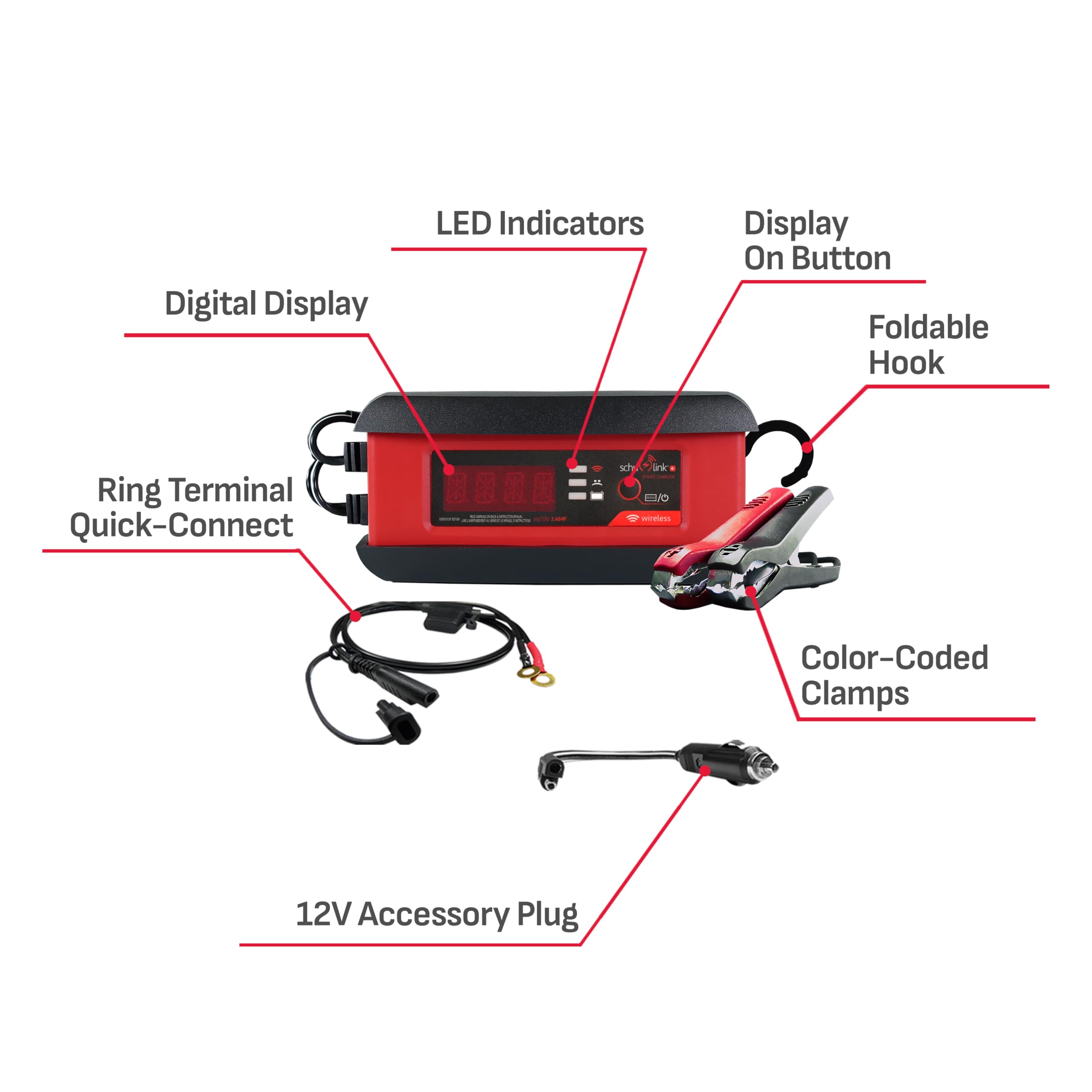 Schumacher SC1366 3A Smart Battery Charger & Maintainer - 3-in-1 Fully Automatic 6V/12V Wireless Charger for Motorcycle, Car, Lawn Tractor & Power Sports - Ideal for Winter Storage, RV Maintenance & Seasonal Vehicle Charging