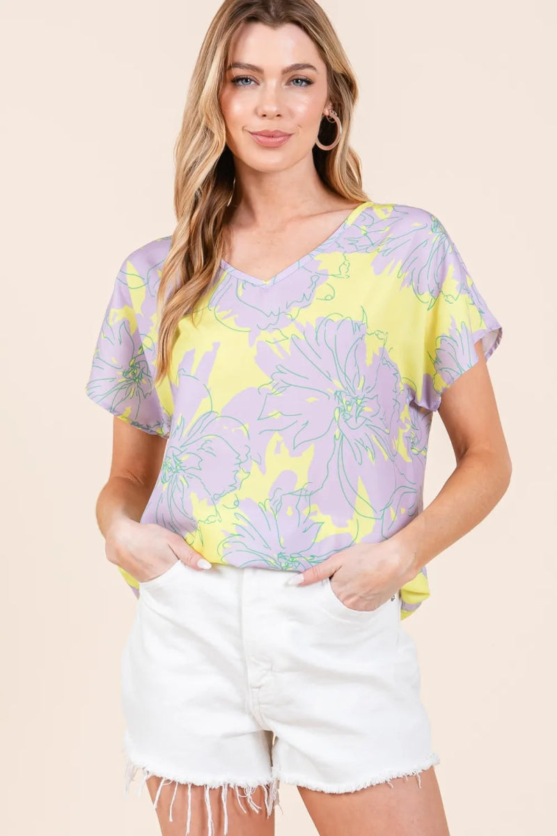 BOMBOM Floral Print Short Sleeve T-Shirt for Women - Casual Chic Summer Top for Outfits, Beach, and Date Nights