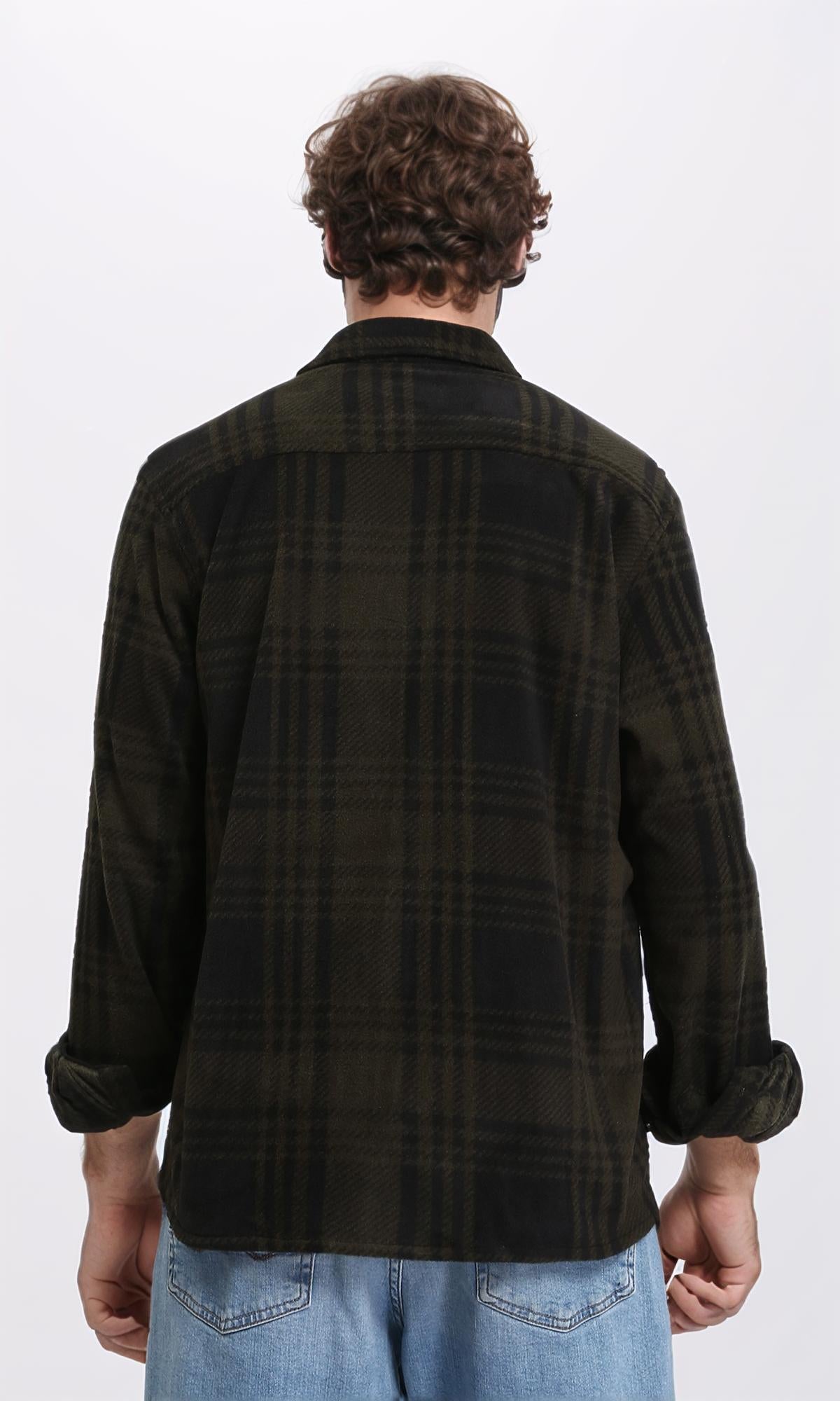 Classic Tartan Collar Shirt for Men - Black & Dark Olive Plaid Flannel Shirt | Casual Wear, Outdoor Activities & Office Style