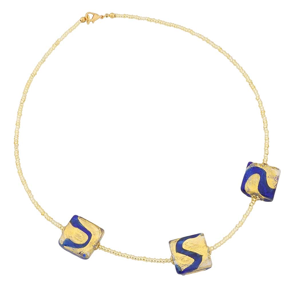 Venetian Murano Glass Royal Blue Square Necklace - Handmade Italian Jewelry for Women, Gift for Her, Perfect for Weddings & Special Occasions