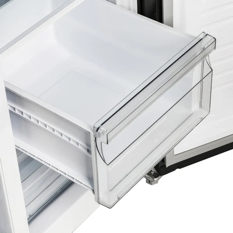Forno Salerno 33 Inch Side by Side Refrigerator - 15.6 Cu.Ft. Capacity, Brass Handle, Energy Efficient, Black Stainless Steel (FFRBI1805 33BLK) - Perfect for Kitchen, Office, or Entertainment Spaces