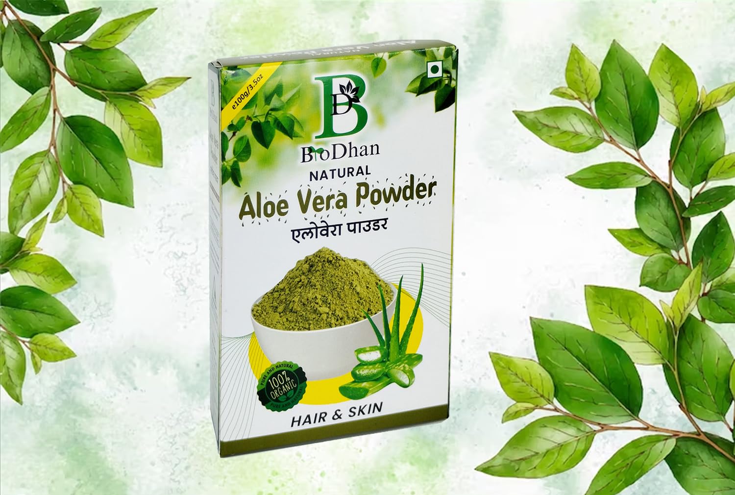 Organic Aloe Vera Powder for Face, Skin & Hair Care - BioDhan Ayurveda Pure Aloe Powder | Natural Skin Hydration, Hair Growth & Soothing Facial Mask Ingredient