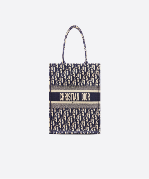 Dior Book Tote Bag - Embroidered Canvas Blue Dior Oblique Pattern Luxury Handbag for Women | Perfect for Travel, Work & Everyday Use