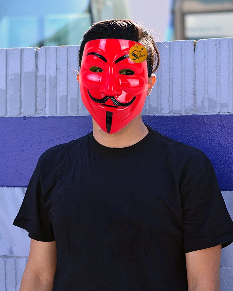 V for Vendetta Cosplay Mask - Sage Square Red Vendetta Fawkes Mask (Anonymous VIP Edition) | Perfect Fit for Halloween, Protests & Movie Costumes