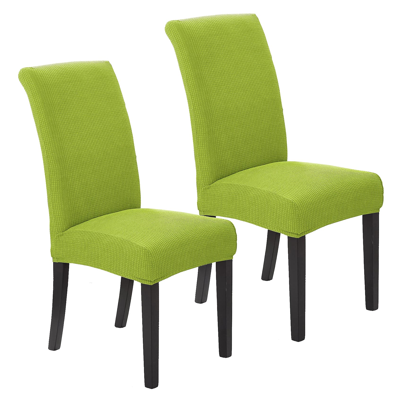 Stretchy Jacquard Dining Chair Covers Set of 2 - Textured Slipcovers for Kitchen & Banquet Chairs - Elegant Home Decor in Apple Green (2 Pack) | Perfect for Dining Room, Wedding, Party & Restaurant Seating