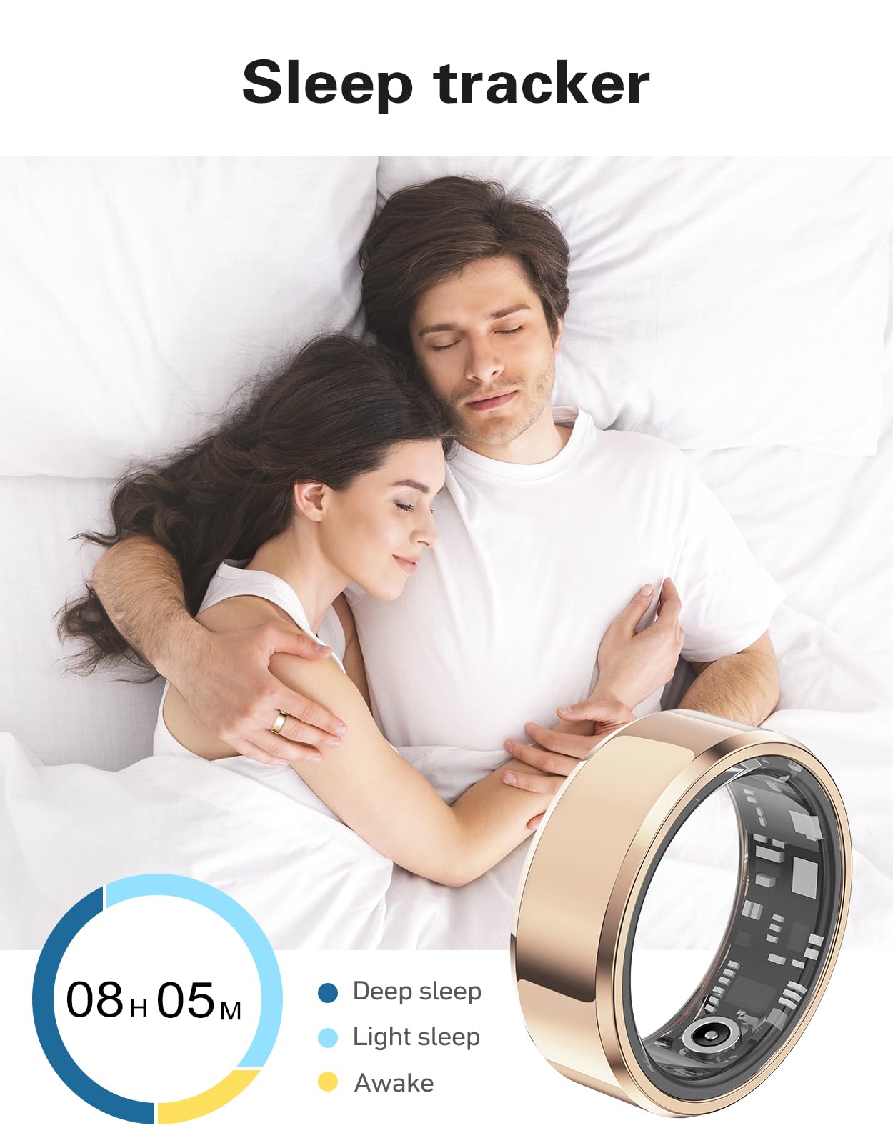 Smart Ring Fitness Tracker with Heart Rate Monitor, Blood Oxygen & Sleep Tracking - IP68 Waterproof Activity Tracker for Women & Men - Gold (2 Pack) - Perfect for Workouts, Running & Daily Health Monitoring