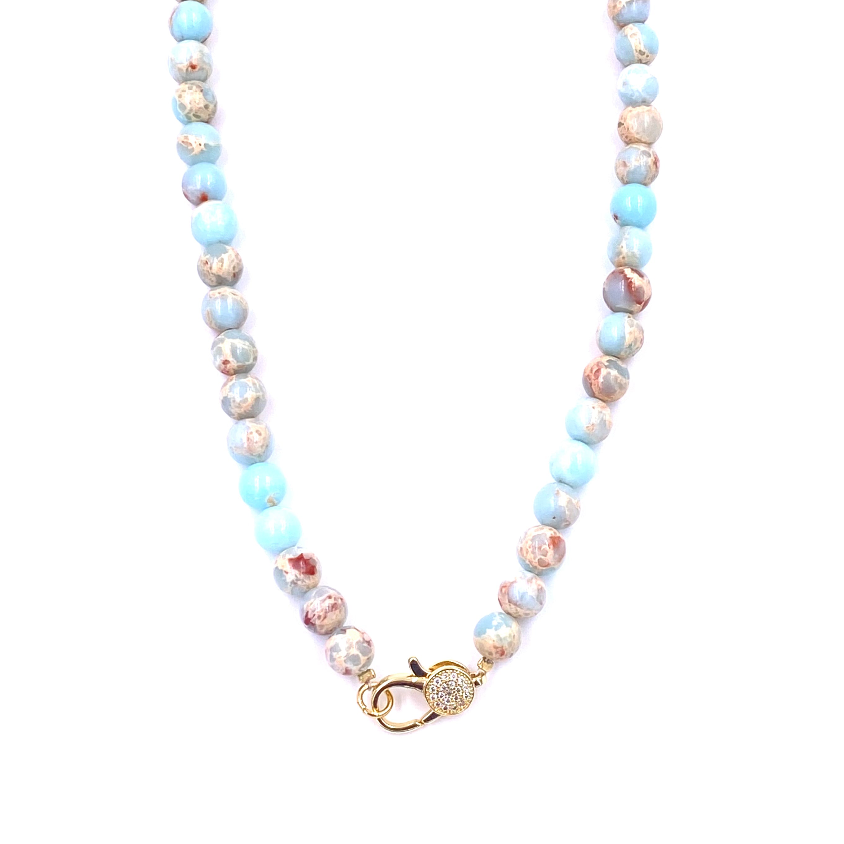 Ashley Gold Stainless Steel Gold Plated CZ Lock Blue Semi Precious Stone Beaded Necklace for Women - Elegant Layered Jewelry Gift for Birthday, Anniversary & Special Occasions