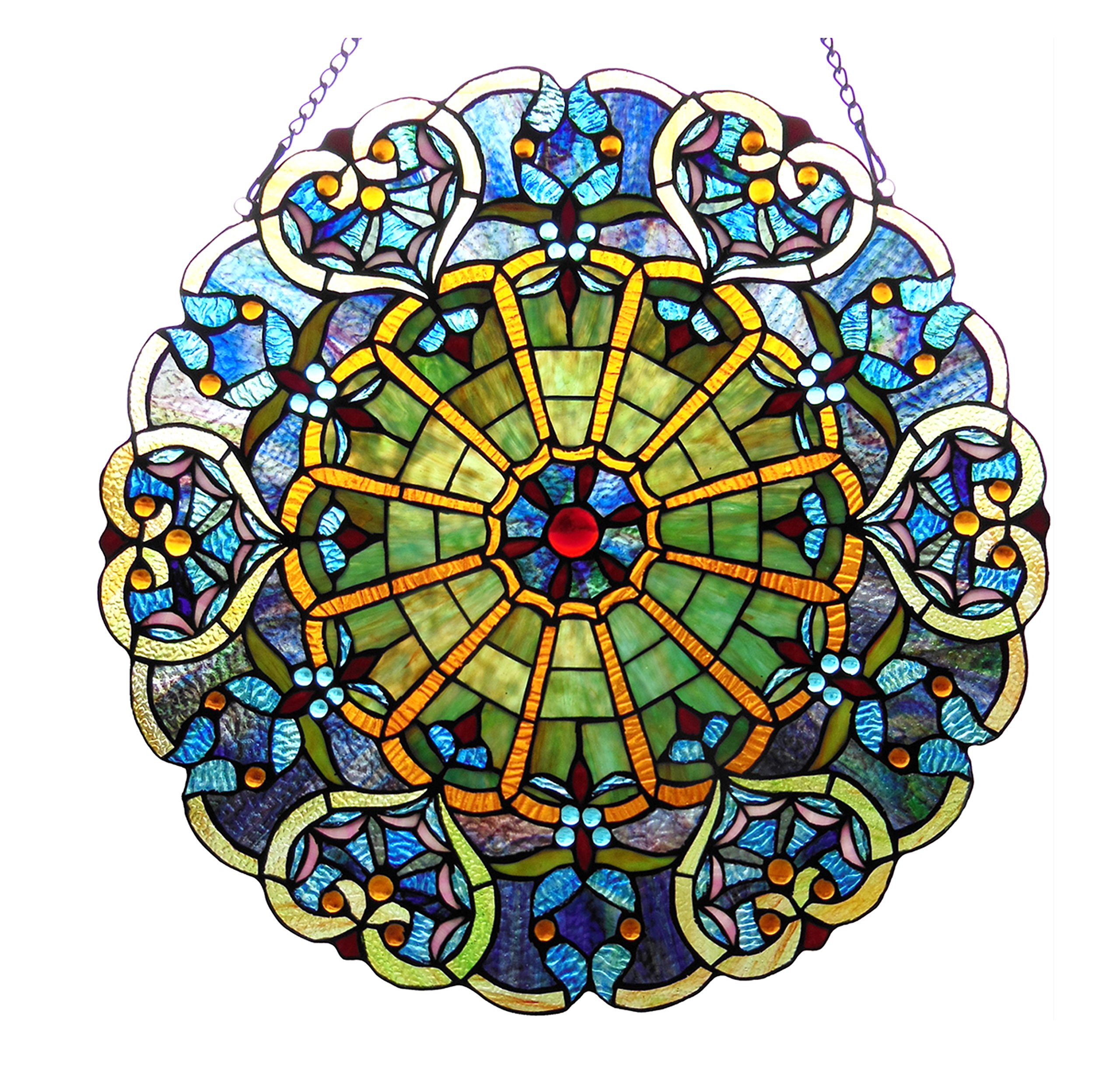Chloe Willa Tiffany-Style Stained Glass Victorian Window Panel - 23 Inch Handcrafted Art Glass Decor for Home, Church & Office