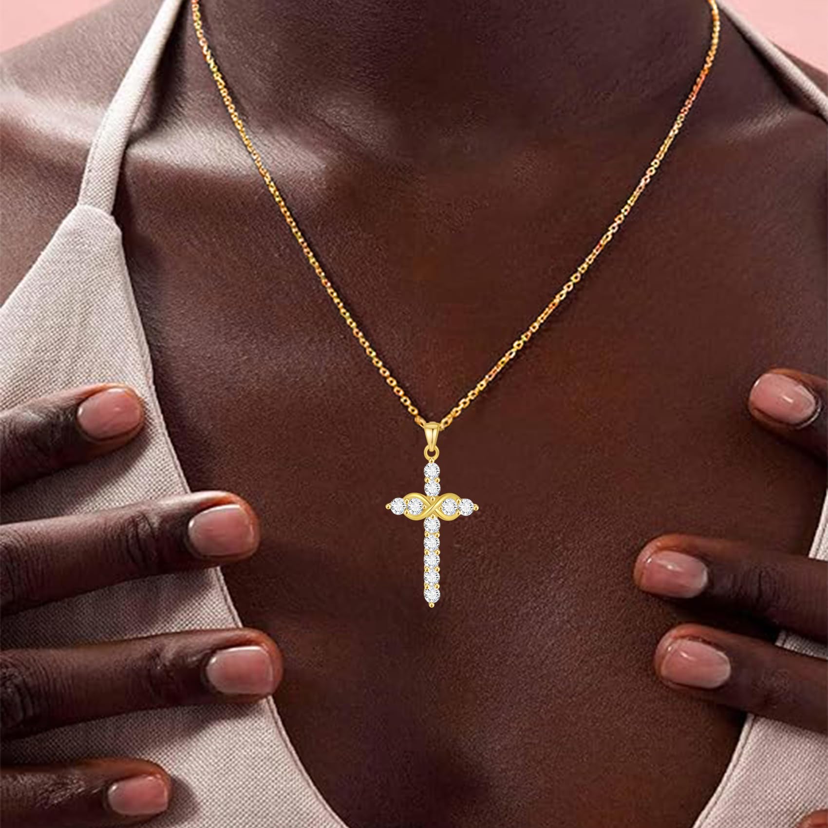 925 Sterling Silver Infinity Cross Necklace for Women - 18K Gold Plated with 5A Cubic Zirconia - Elegant Christian Jewelry for Baptism, Anniversary & Birthday Gifts - Perfect for Church, Weddings & Special Occasions