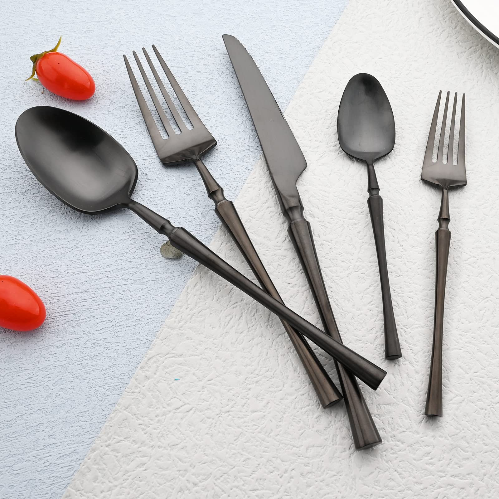 Premium 30-Piece 18/10 Stainless Steel Flatware Set - Satin Finish Silverware for 6, Elegant Tableware Cutlery Set with Black Handles, Dishwasher Safe Kitchen Utensils | Perfect for Dinner Parties, Wedding Gifts & Upscale Dining