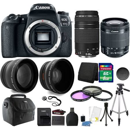 Canon EOS 77D 24.2MP DSLR Camera with 18-55mm & 75-300mm Lenses + 8GB Memory Card - Perfect for Travel Photography, Portrait Shots & Professional Videography