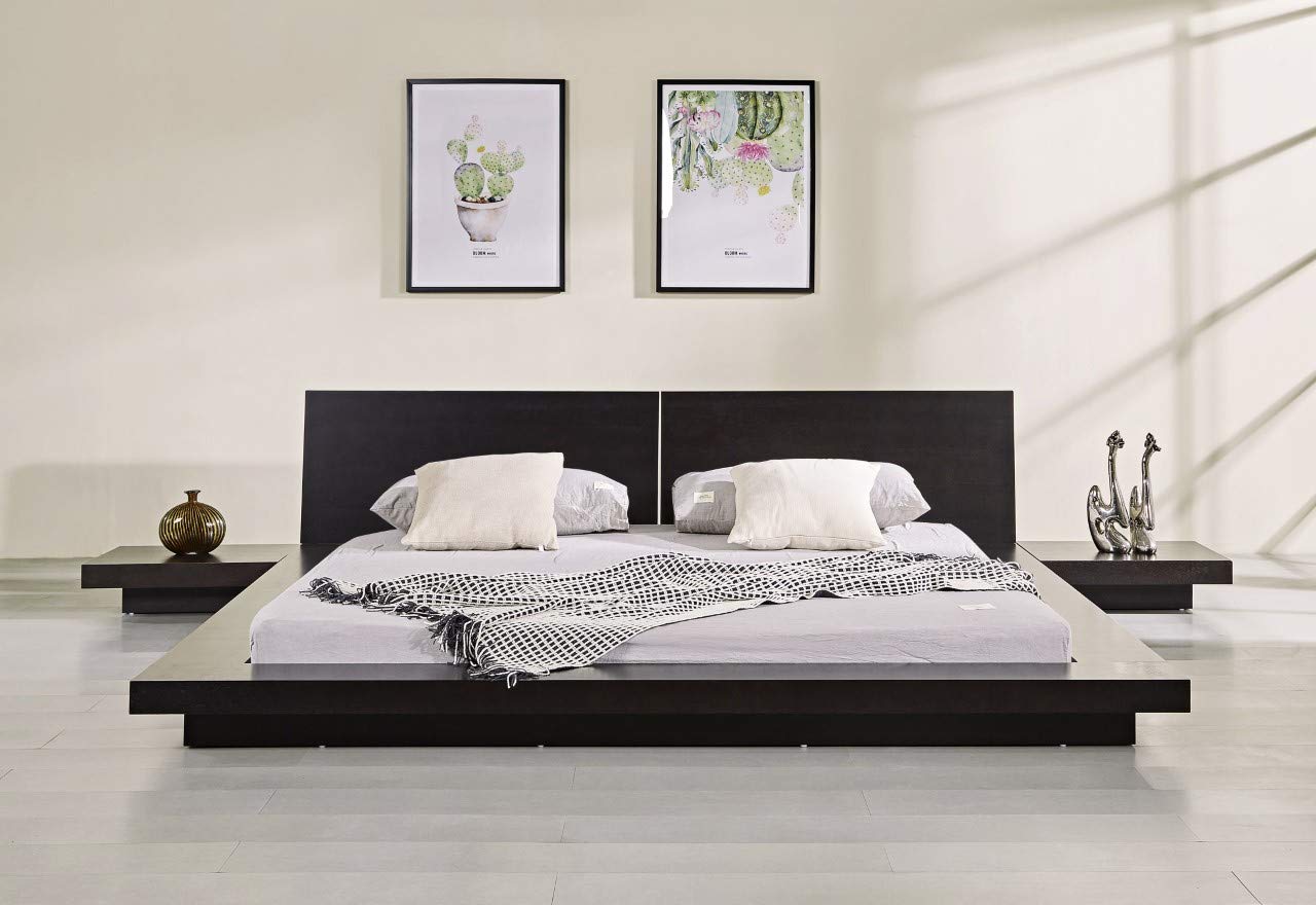 Matisse Fujian Modern King Size Bed with 2 Night Stands in Espresso Finish - Perfect for Contemporary Bedroom Decor and Master Suite Styling