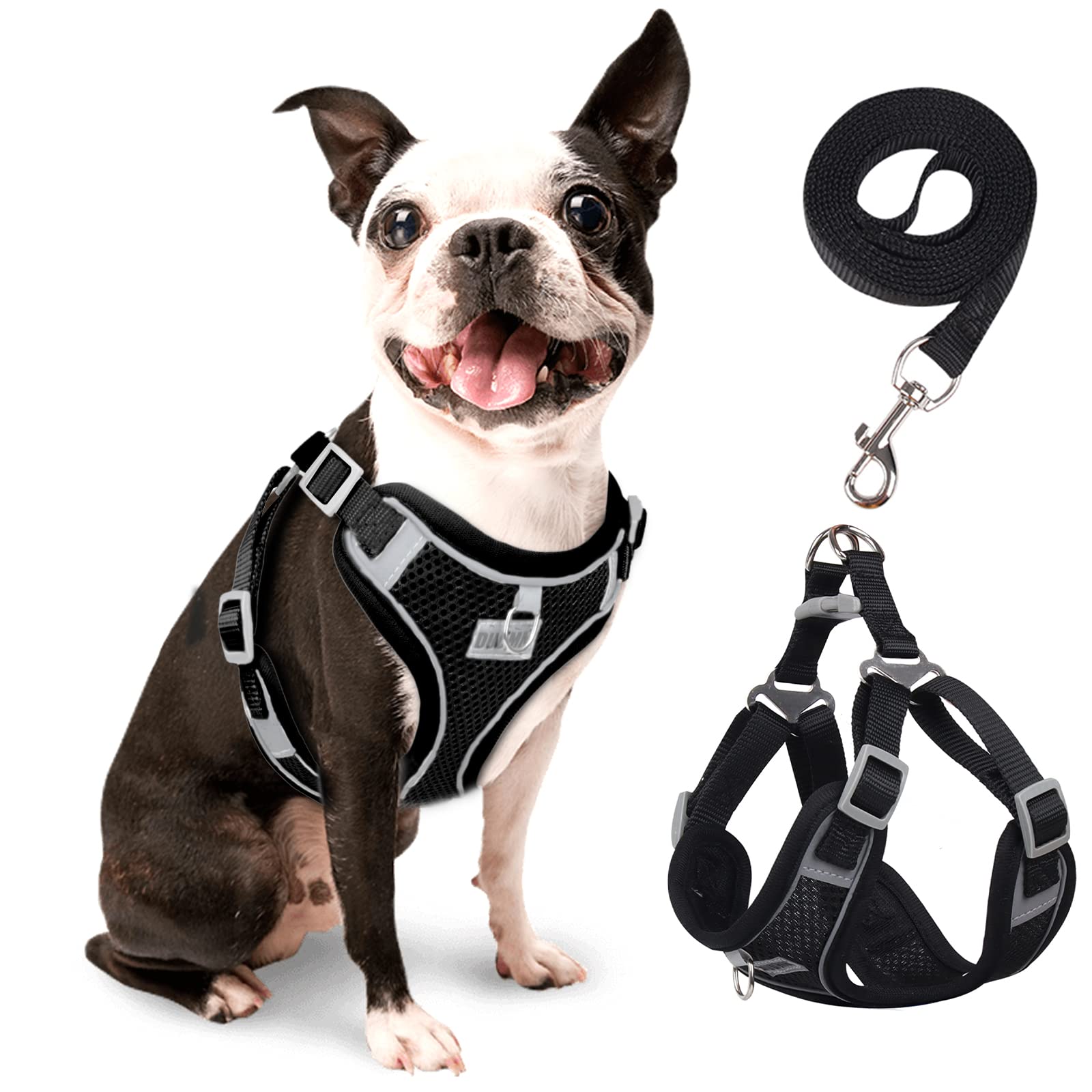 No Pull Dog Harness with 2 Leash Clips - Adjustable Breathable Padded Vest for Small & Medium Dogs - Reflective Safety Harness & Leash Set (Black, Medium) - Perfect for Walking, Training & Outdoor Adventures