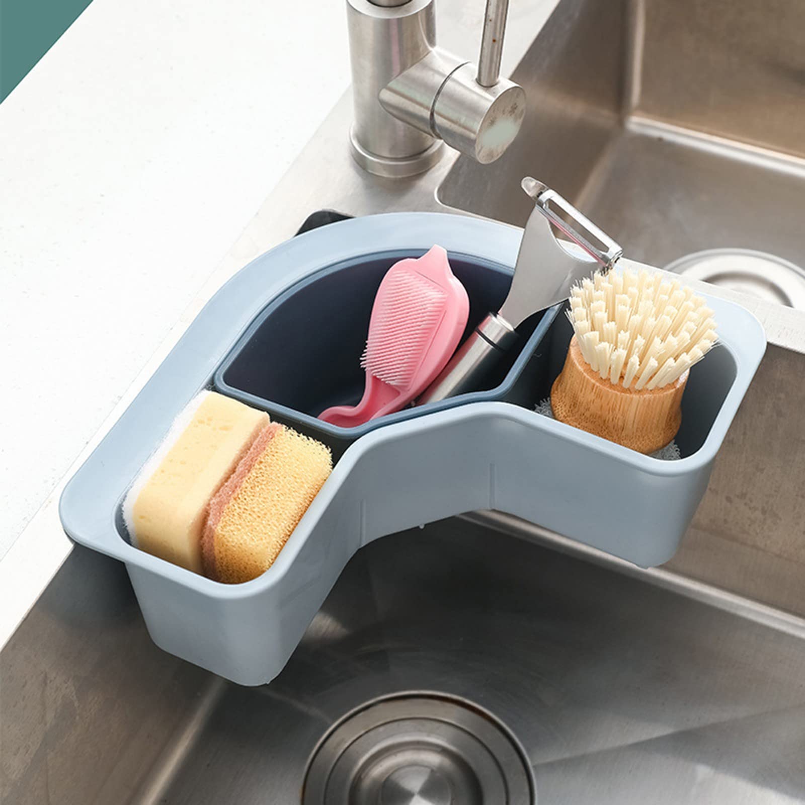 SobeiKre Stainless Steel Kitchen Drainer Organizer Basket - Leak-Proof Sink Shelf for Fruits, Vegetables & Kitchen Scraps - Space-Saving Countertop Storage for Small Kitchens