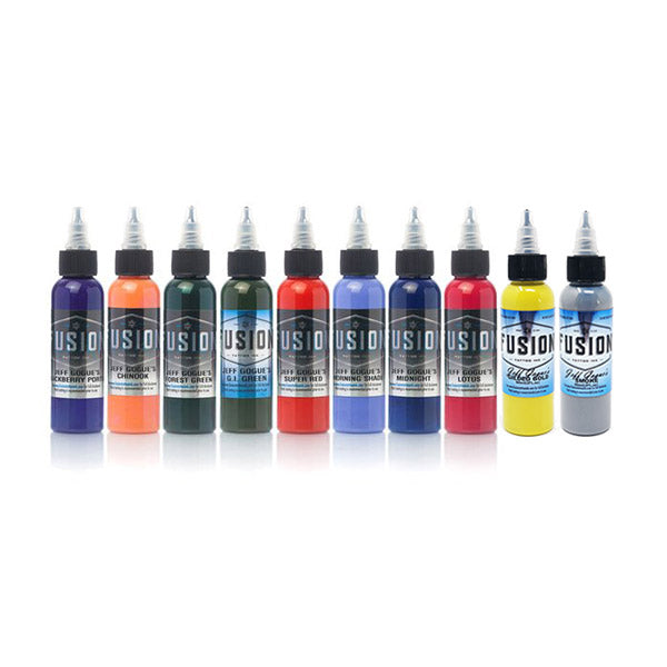 Fusion Jeff Gogue 10 Bottle Signature Set 1oz - Professional Tattoo Ink Kit for Artists - Perfect for Tattooing, Body Art & Permanent Makeup