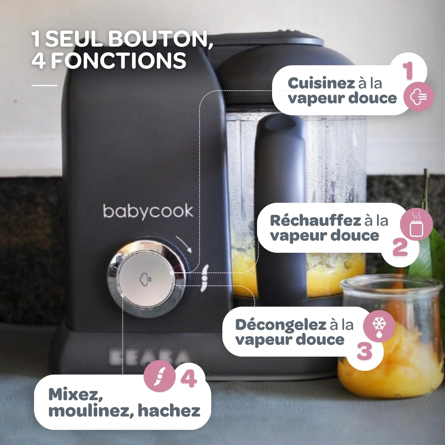 BEABA Babycook Solo 4-in-1 Baby Food Maker & Steamer | Homemade Baby Food Puree Blender | Healthy Infant Meal Prep | Perfect for Baby-Led Weaning & First Foods | Dark Grey | Ideal for Busy Parents & Healthy Baby Nutrition