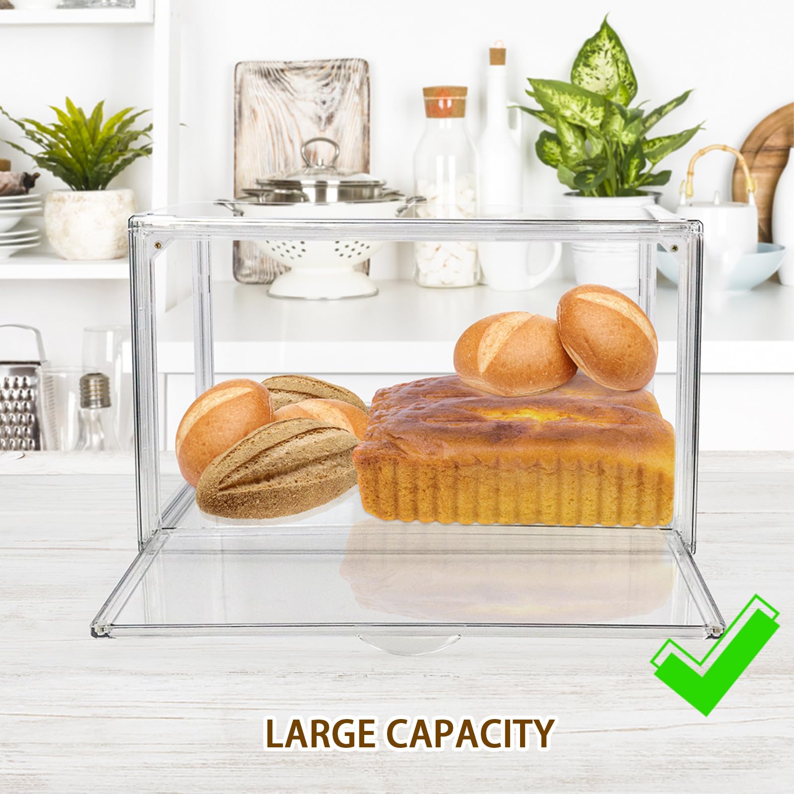RISICULIS 2-Piece Large Clear Bread Storage Box Set - Stackable Double Layer Kitchen Countertop Organizer for Homemade Bread, Bagels, Muffins & Rolls | Perfect for Baking, Meal Prep & Pantry Organization