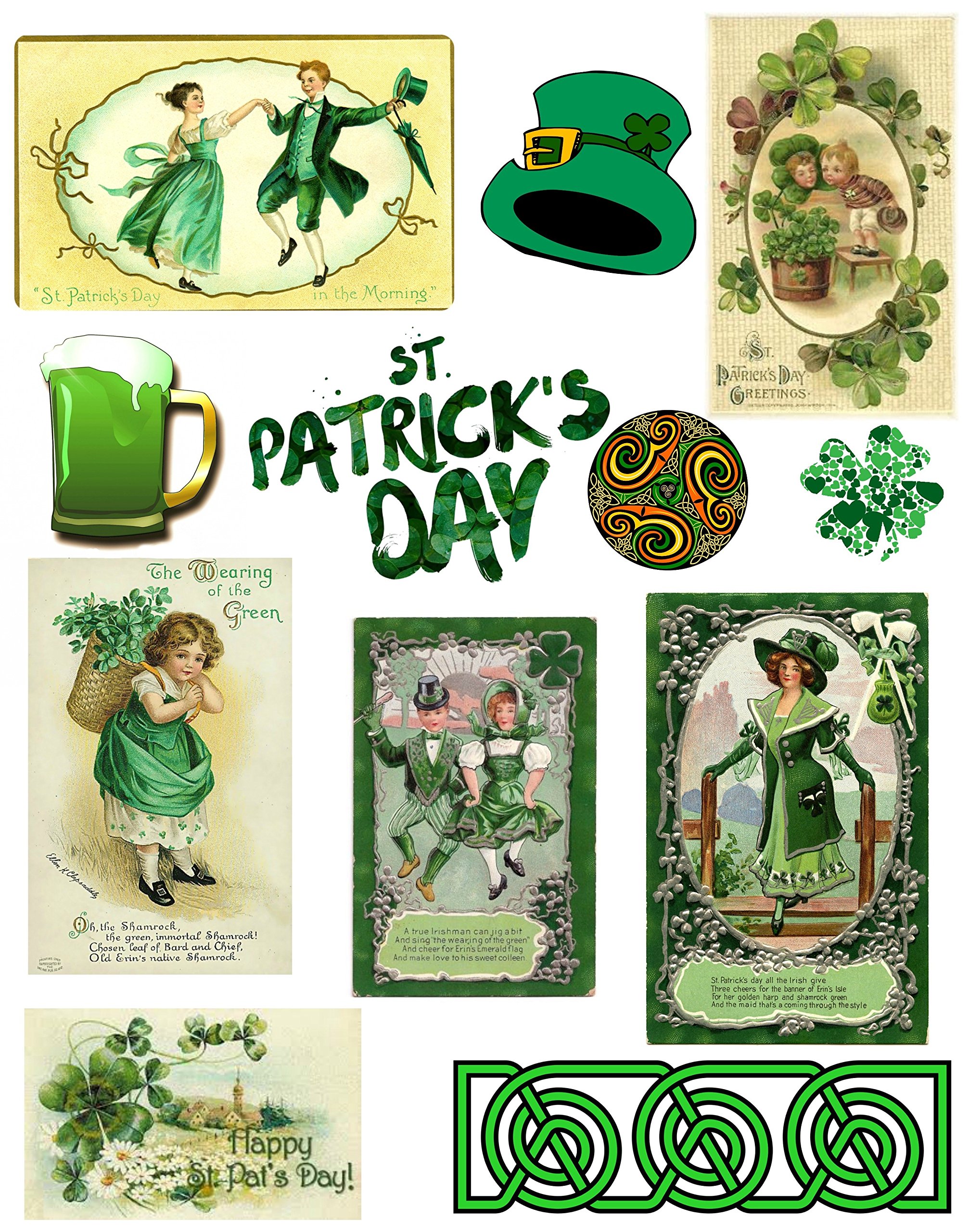 St. Patrick's Day Collage Sheet - Printable Scrapbooking & Card Making Supplies - Irish Holiday Clip Art Images for DIY Crafts - Perfect for Greeting Cards, Invitations, and Party Decorations