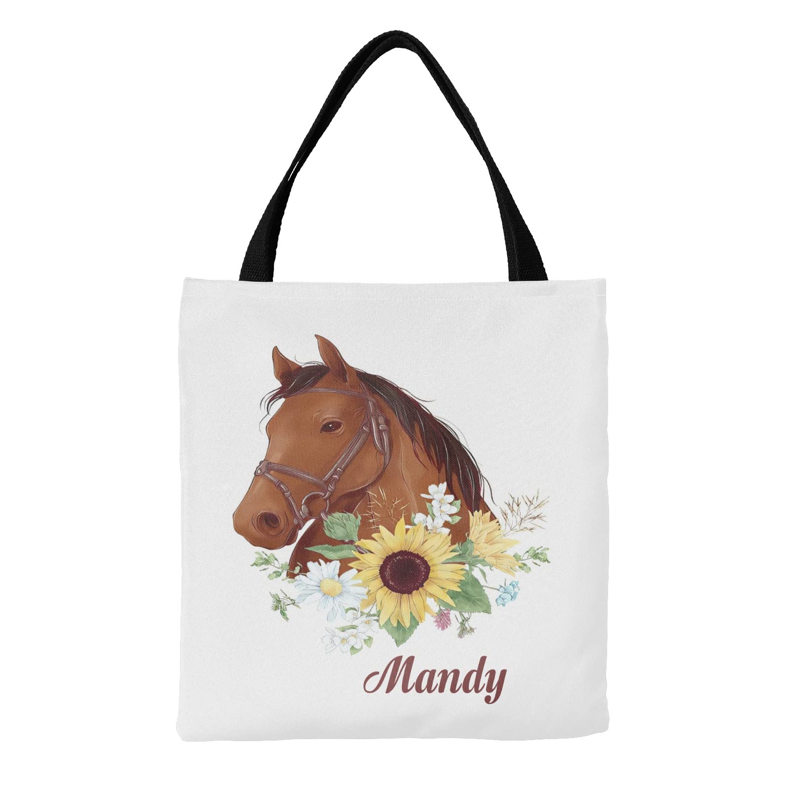Personalized Horse Floral Canvas Tote Bag - Reusable Eco-Friendly Grocery Shopping Shoulder Bag for Women & Girls (Perfect Gift for Birthday, Beach Trips & Farmers Market)