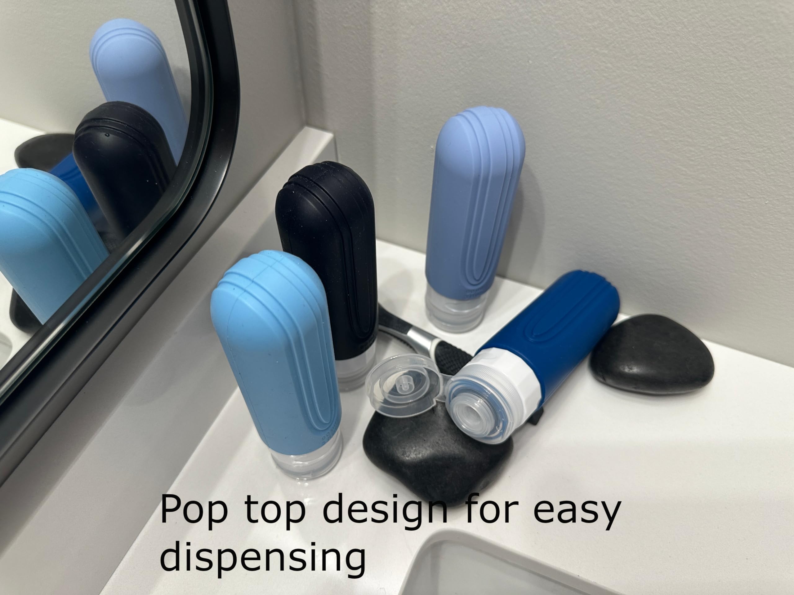 TSA Approved Travel Size Toiletries Containers - 4 Pack Leak Proof Silicone Shampoo Bottles (3 oz) for Refillable & Squeezable Liquid Storage | Perfect for Airplane Carry-On, Gym Bag, and Vacation Essentials
