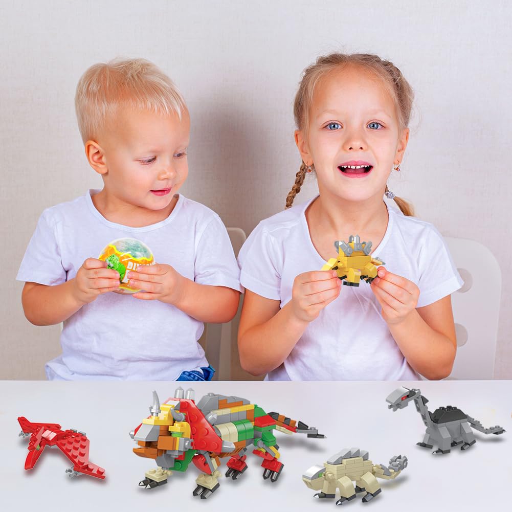 12Pcs PreFilled Easter Eggs with Dinosaur Building Blocks - Kids Easter Egg Hunt Toys, Dinosaur Surprise Eggs for Easter Basket Stuffers, Party Favors & Classroom Prizes - Fun Educational STEM Toys for Easter Celebrations