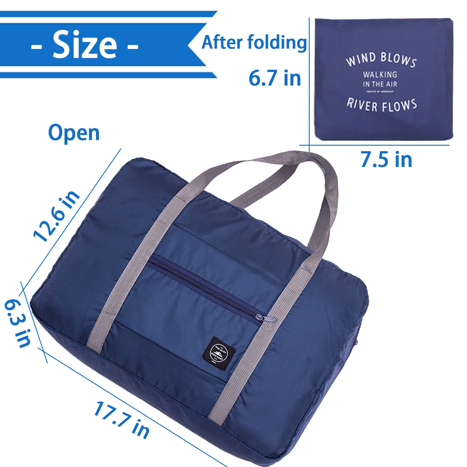 Foldable Travel Duffel Bag - Water Resistant Carry On Luggage for Spirit Airlines, Personal Item Gym Bag - Sports Weekender Overnight Tote for Women & Men (Blue) - Perfect for Air Travel, Gym Workouts & Weekend Getaways