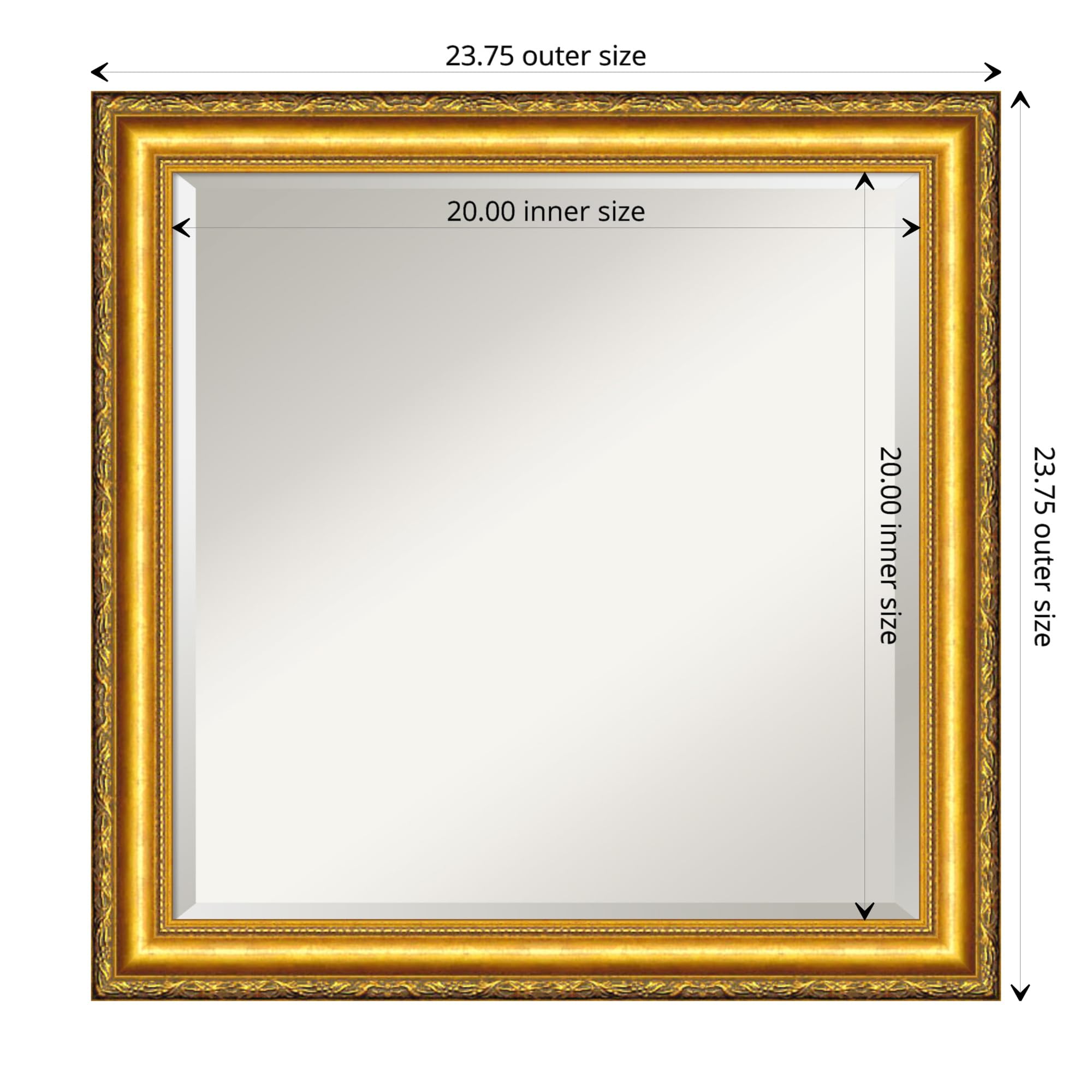 Amanti Art 24x24 Inch Gold Wall Mirror - Colonial Embossed Square Bathroom & Living Room Decor with Traditional Wood Frame - Hangs Horizontally or Vertically - Beveled Edge for Elegant Home, Bedroom, Entryway & Bathroom Decor