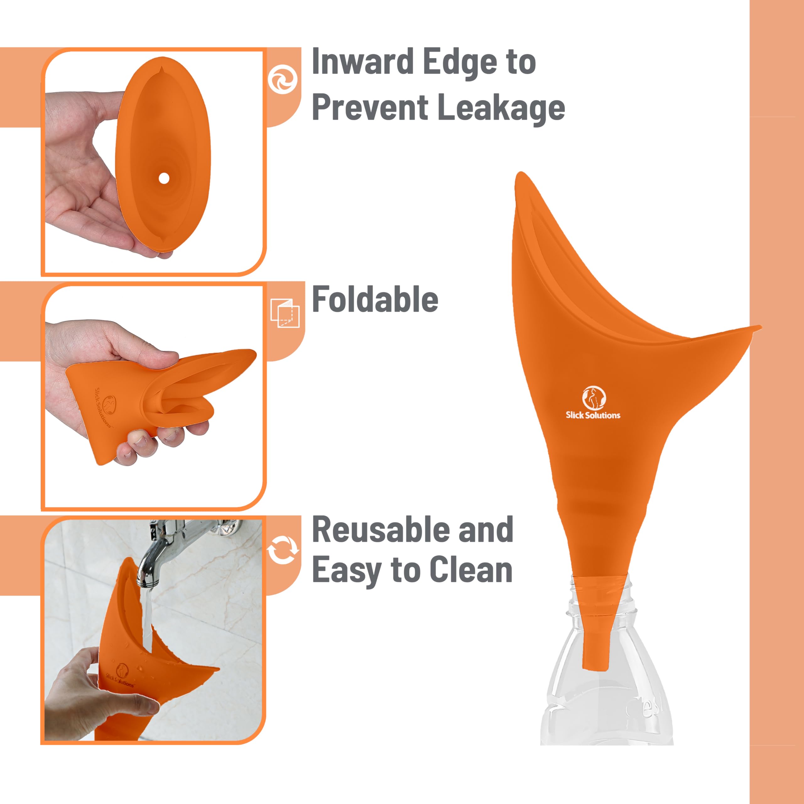 Portable Female Urination Device - Reusable Orange Pee Funnel for Women | Outdoor, Camping & Travel Essential | Compact Female Urinal for Hiking, Road Trips & Emergency Situations