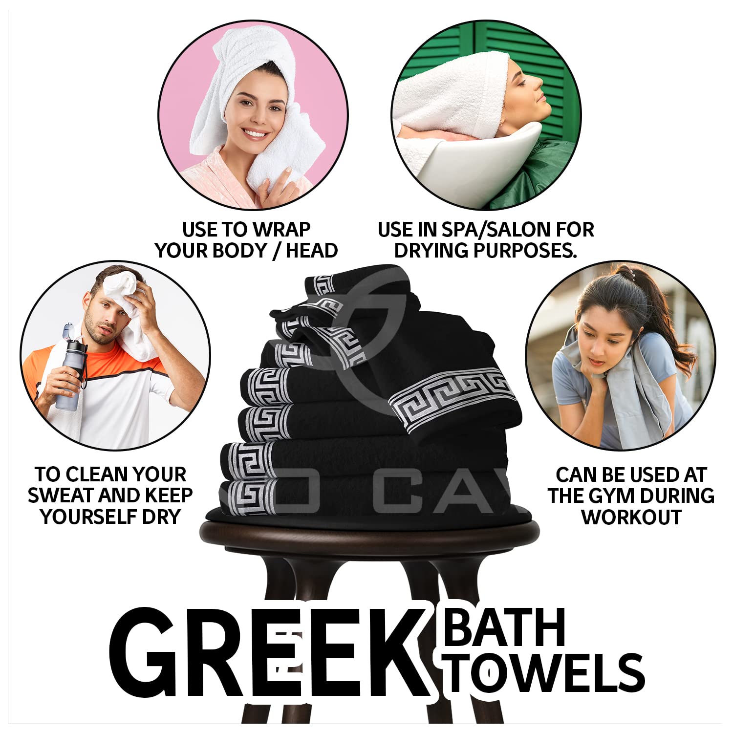 Premium GC GAVENO CAVAILIA 500GSM Luxury Towel Set - 8 Pieces (2 Hand Towels, 2 Bath Towels, 4 Washcloths) | 100% Egyptian Cotton | Ultra Soft & Absorbent | Black | Perfect for Spa, Bathroom & Hotel Use