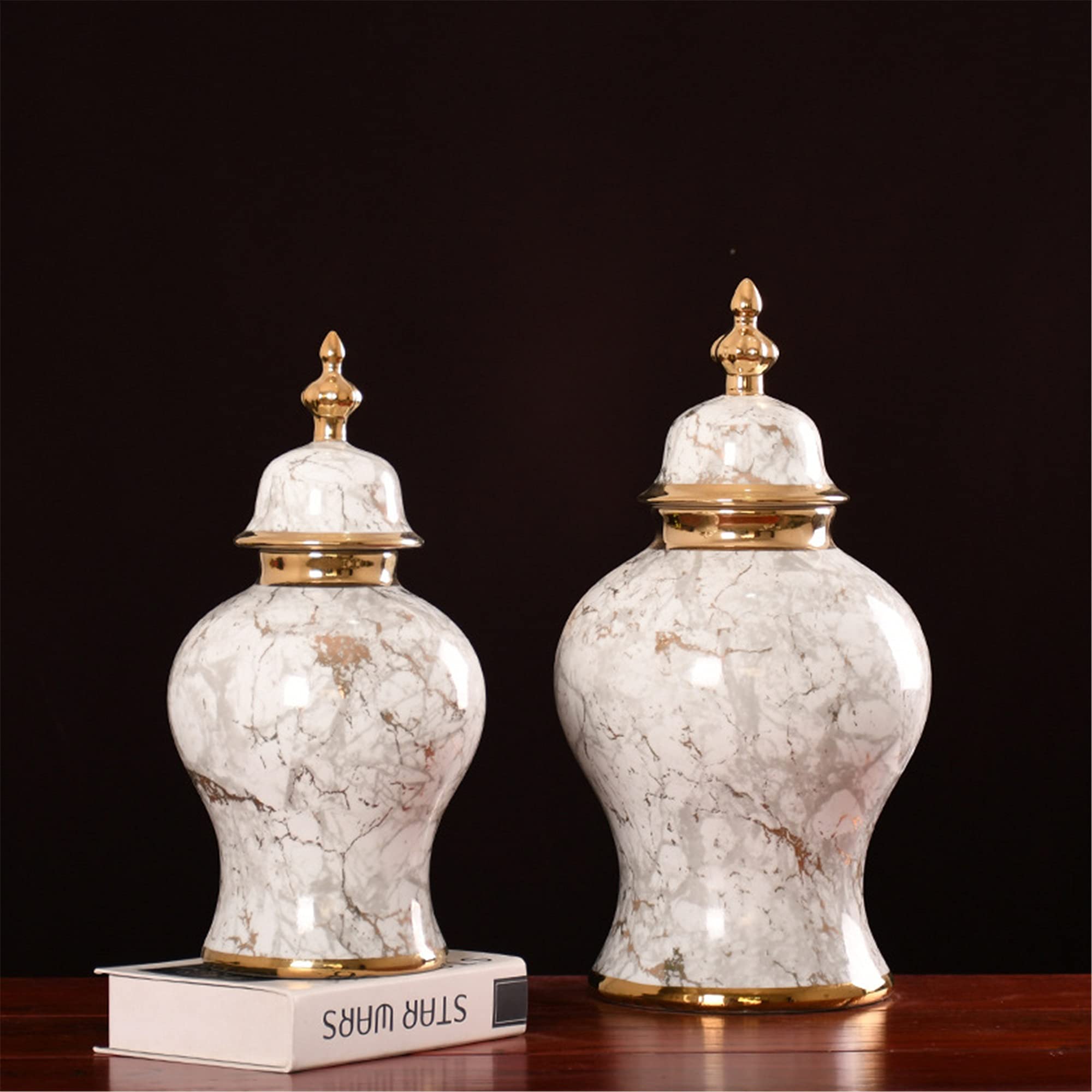 KORANGE Set of 2 White Ceramic Ginger Jars with Lids - Decorative Temple Vases for Flowers, Home Decor | Perfect for Living Room, Dining Table & Wedding Centerpieces