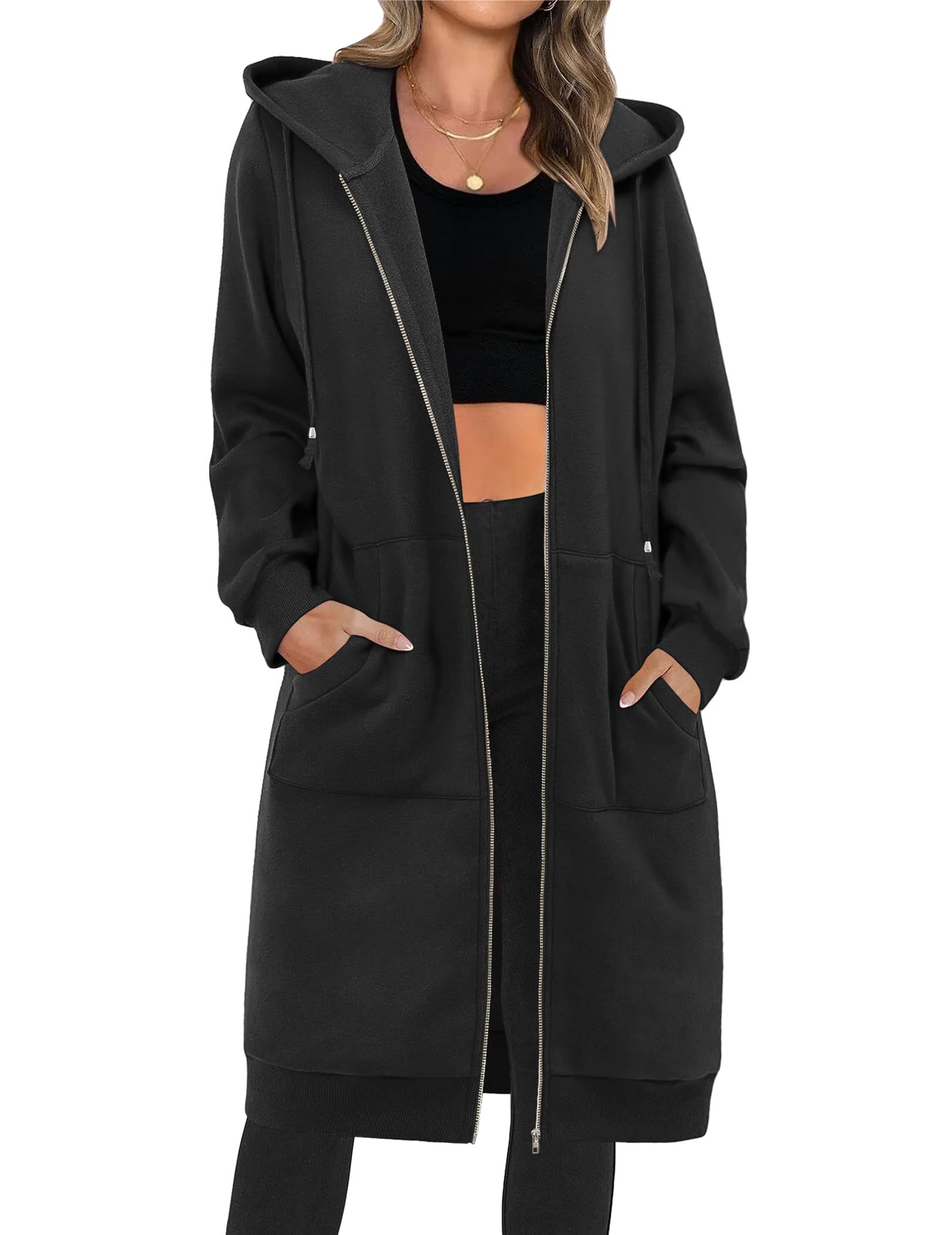 Zeagoo Women's Casual Zip Up Hoodie Long Tunic Sweatshirt Jacket - Plus Size Fashion Hooded Pullover with Pockets | Perfect for Lounge Wear, Gym, Running & Outdoor Activities