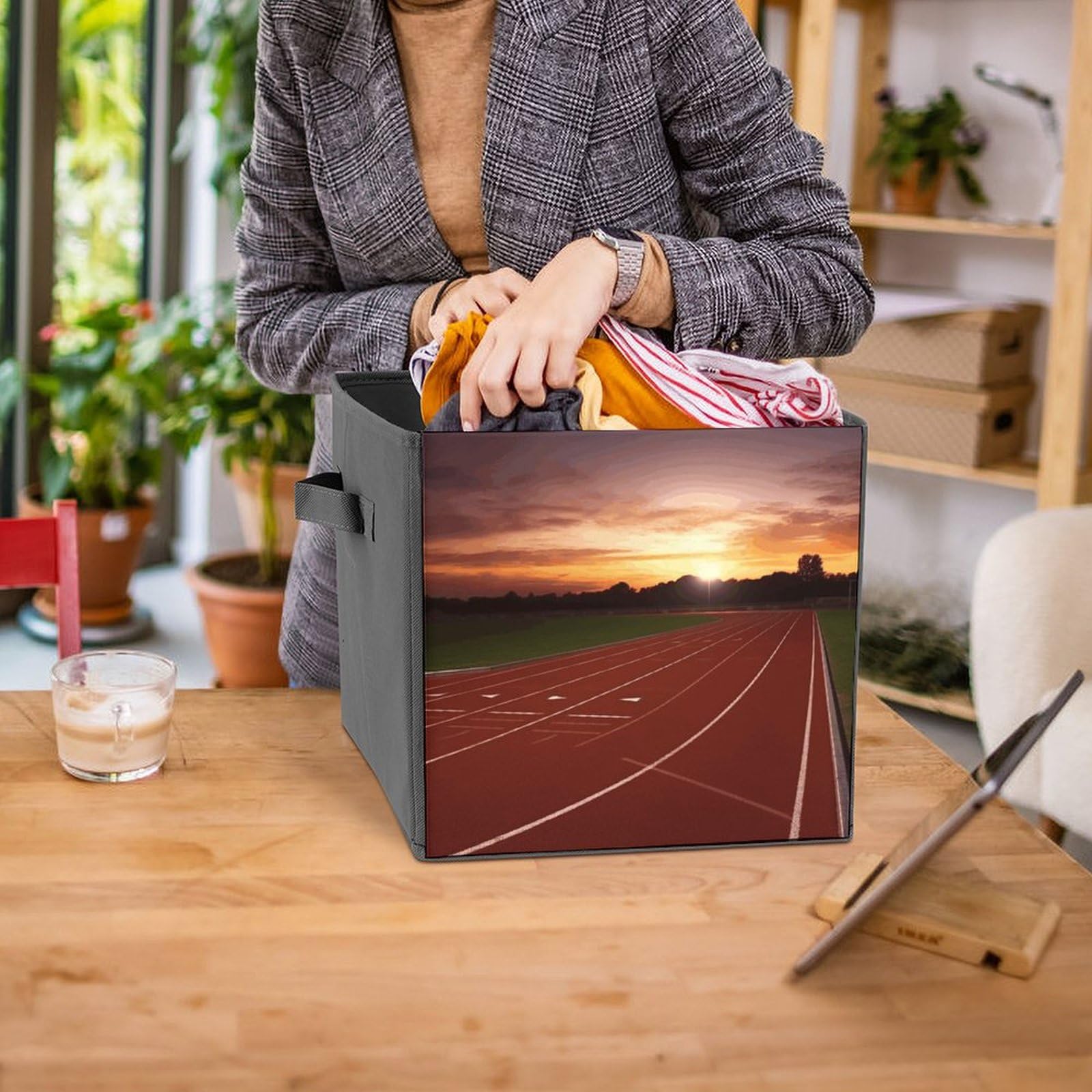 Dusk Running Track Printed Storage Baskets - 2 Pack Fabric Storage Bins & Containers for Home Organization | Perfect for Closet, Bedroom & Laundry Room Storage