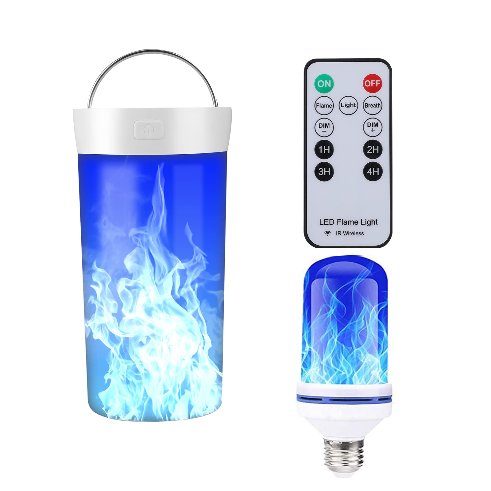 Rechargeable LED Flame Light - 4 Mode Remote Control Fire Lantern with Blue Light for Indoor/Outdoor Use | USB-Powered Fireplace Candles Perfect for Home Decor, Bars, Parties & Christmas Celebrations