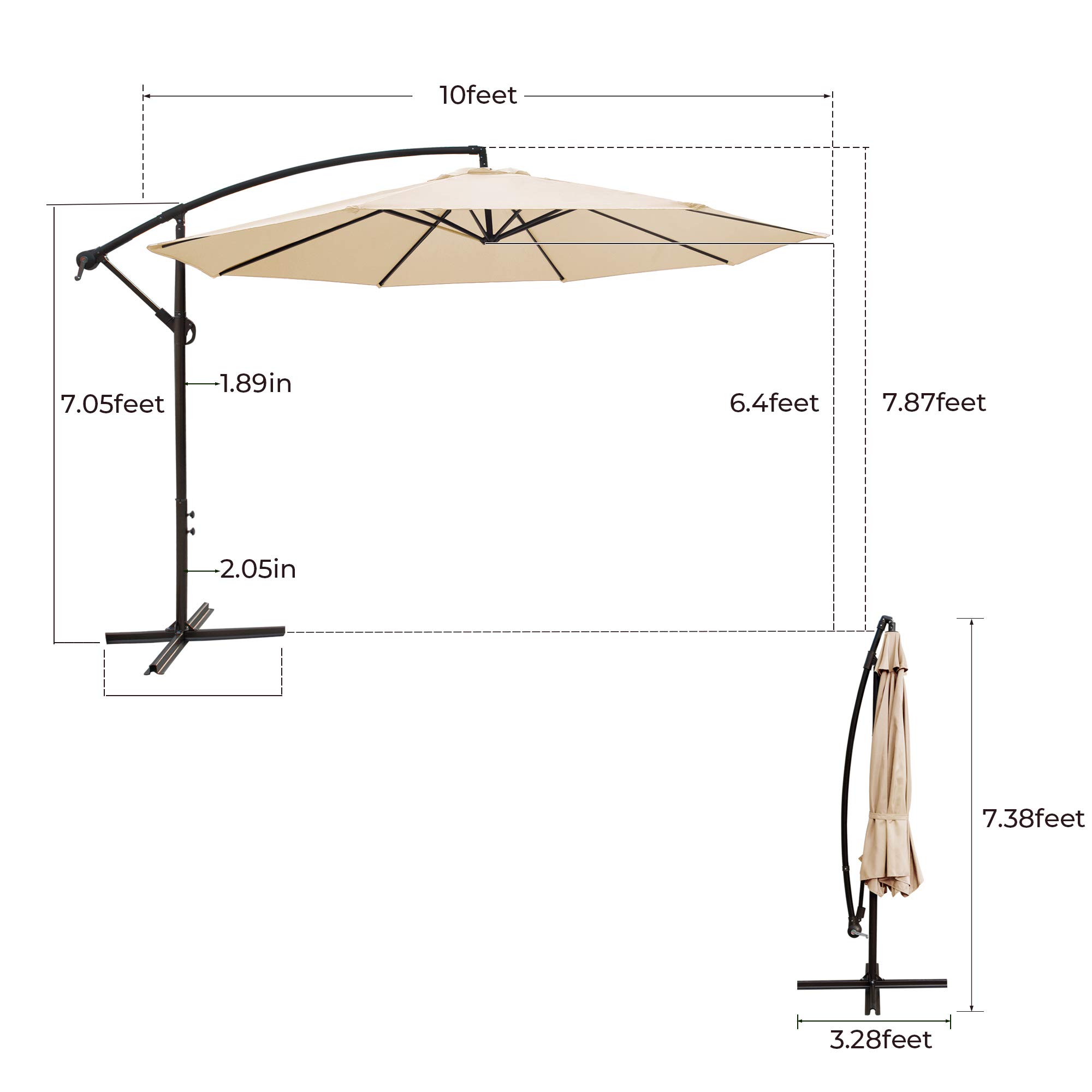 10FT Offset Cantilever Patio Umbrella with Crank & Cross Base - Beige Outdoor Hanging Market Umbrella for Backyard, Poolside, Lawn, Garden, and Patio Furniture Shade