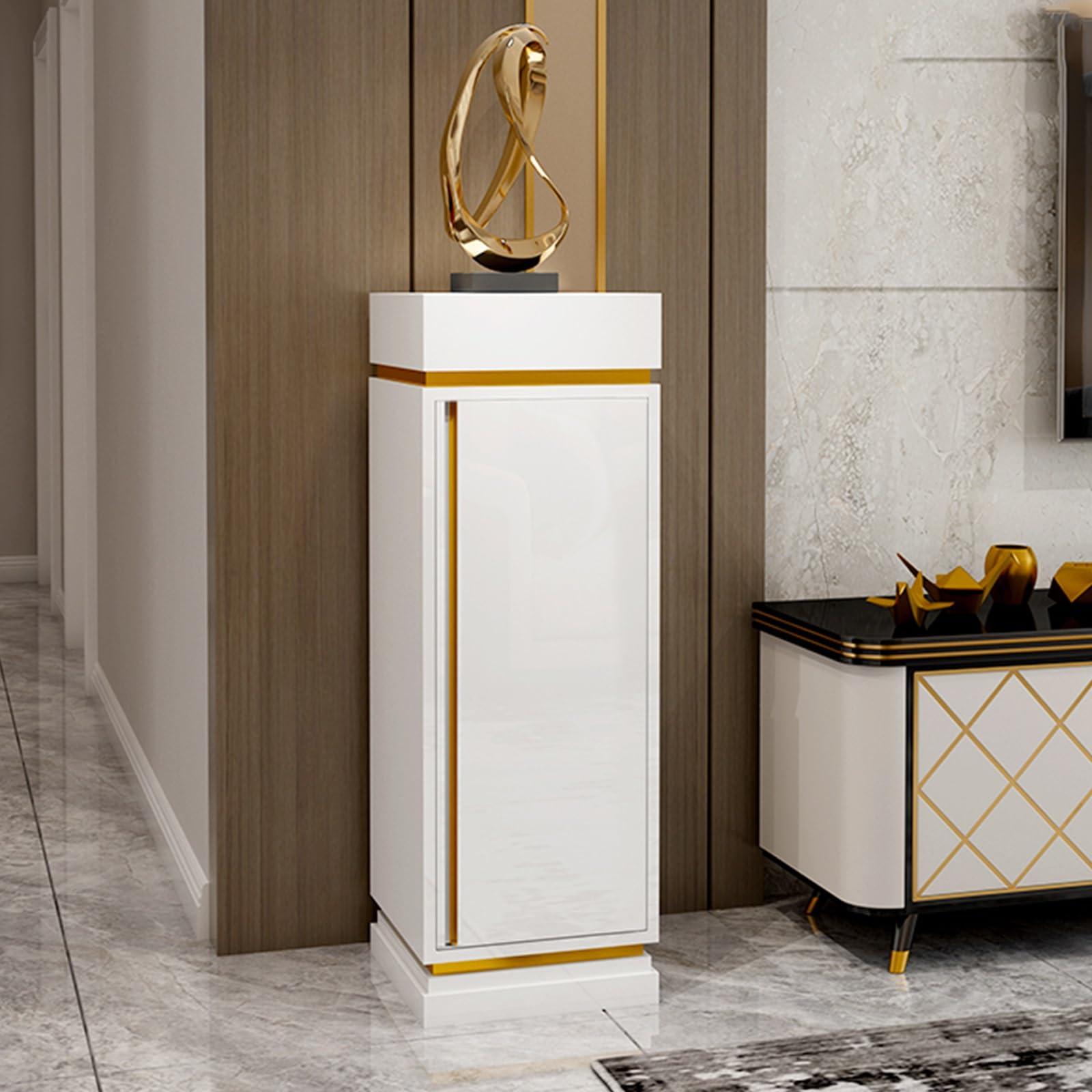 Modern Shoe Rack with Doors - Tall Shoe Storage Organizer Tower Cabinet for Entryway, Bedroom & Closet - Space Saving Corner Shoe Stand (Left Opening Door) - Perfect for Small Apartments & Home Organization