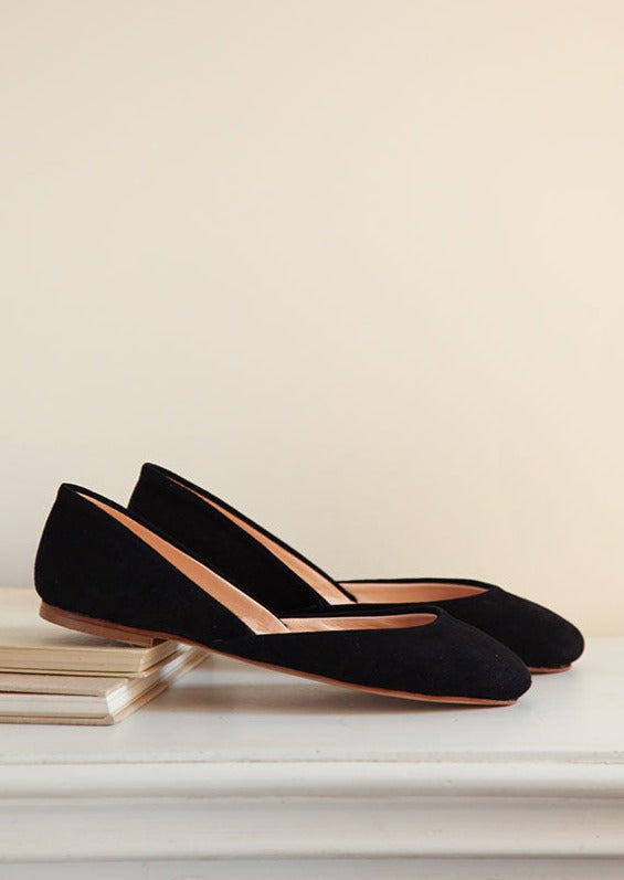 THEA BALLET FLATS - Women's Comfortable Black Nubuck Leather Slip-On Shoes for Work, Office & Casual Wear