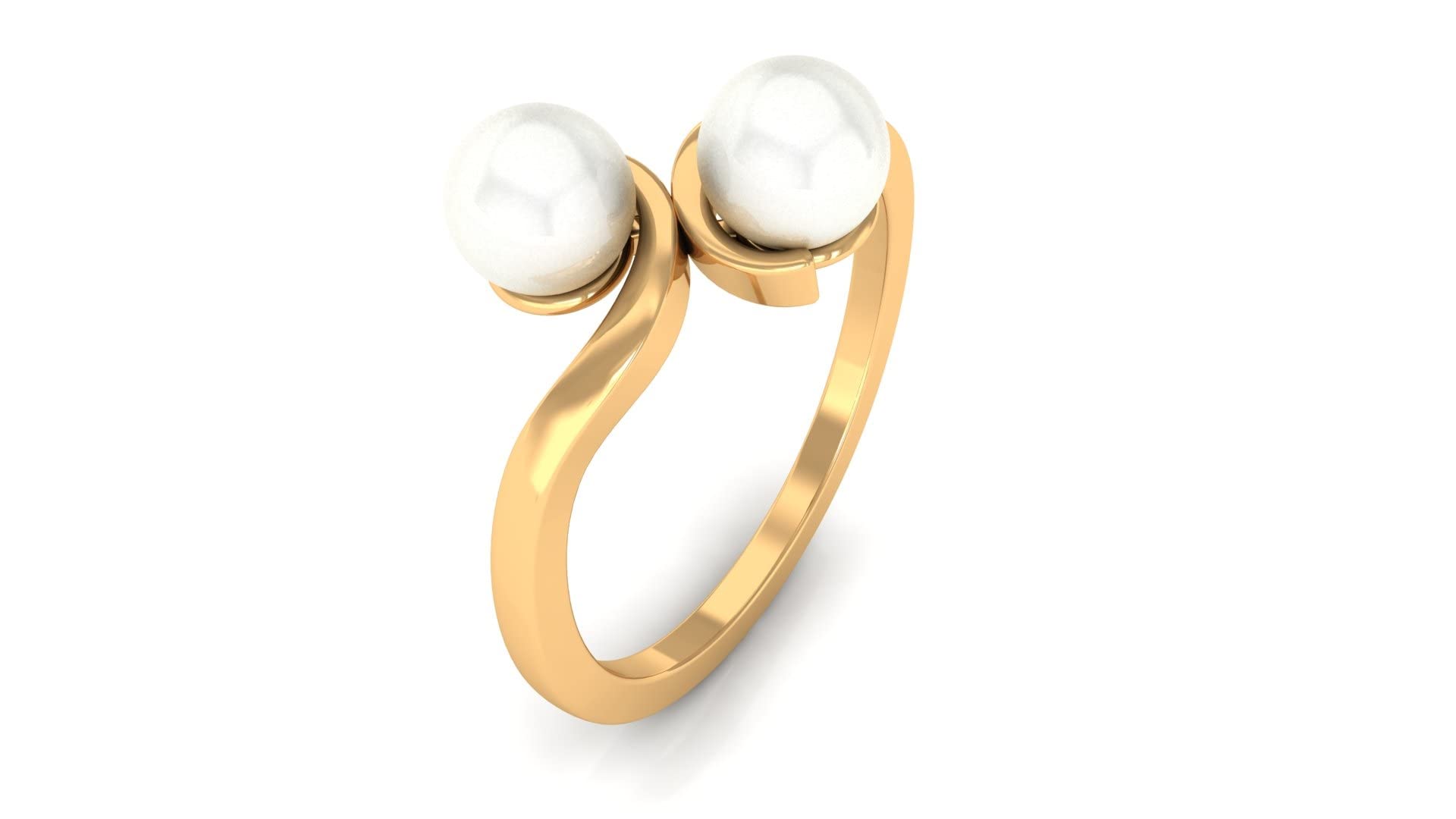 14K Solid Gold Freshwater Pearl Bypass Ring for Women - June Birthstone, Round Two Stone Pearl Ring, Elegant Jewelry Gift for Anniversary, Wedding, Valentine's Day