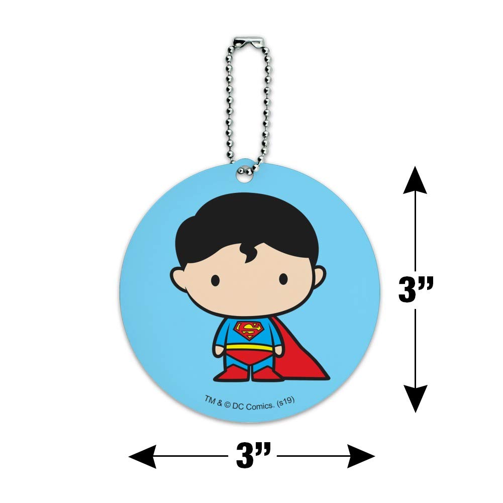 Superman Cute Chibi Character Round Luggage ID Tag - Durable Suitcase & Carry-On Baggage Identifier - Perfect for Travel, Business Trips, and Vacation Accessories