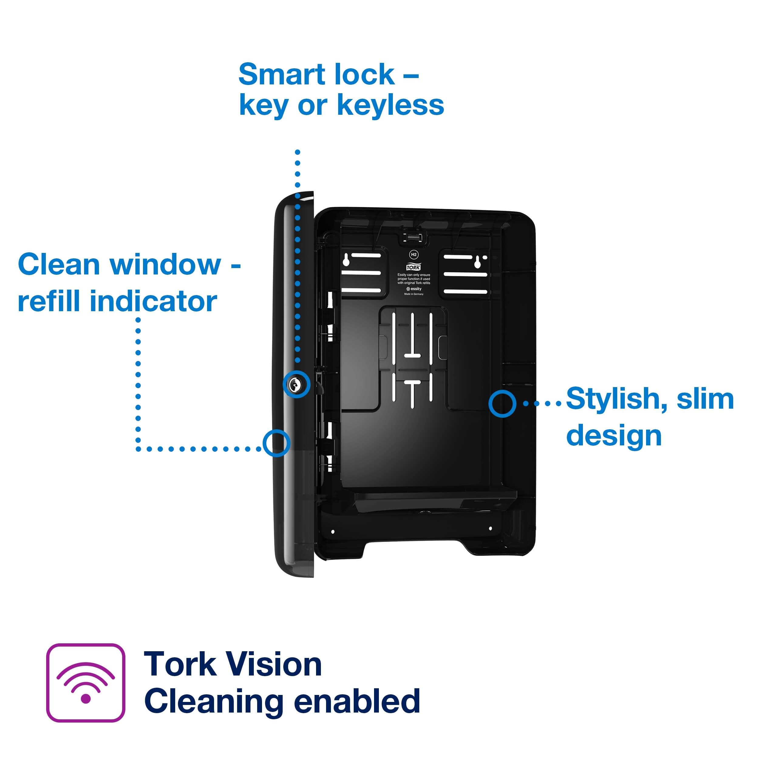 Tork Xpress Multifold Hand Towel Dispenser - Wall Mounted Black H2 | Single Sheet Dispensing | Adjustable Height | Ideal for Restaurants, Offices & Public Restrooms (Model 552008)