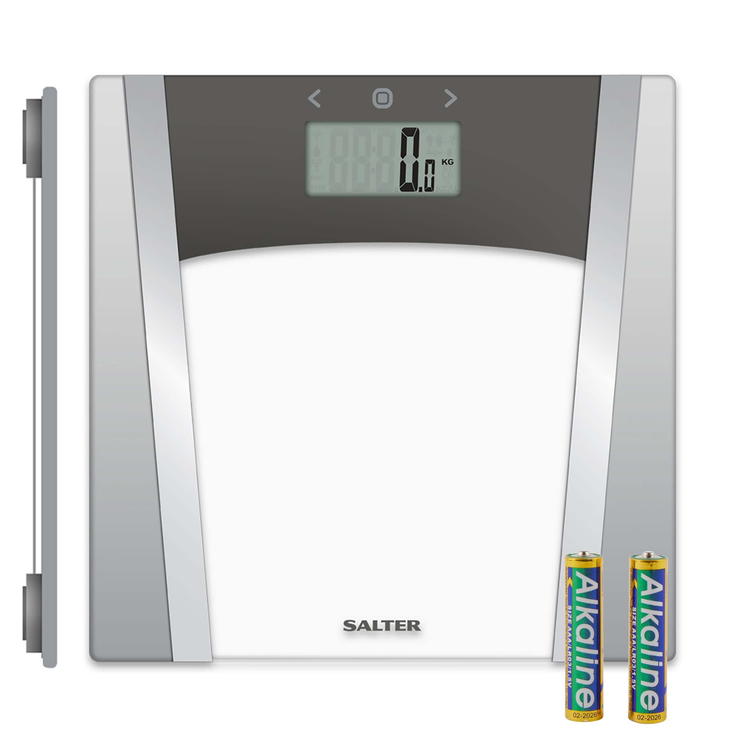Salter 9127 SVSV3R Glass Digital Bathroom Scale – 180KG Capacity, Measures Body Fat, Water, Muscle, Bone Mass, BMI & BMR, 10 User Memory, Step-On Technology with Batteries Included – Perfect for Home Fitness Tracking & Health Monitoring