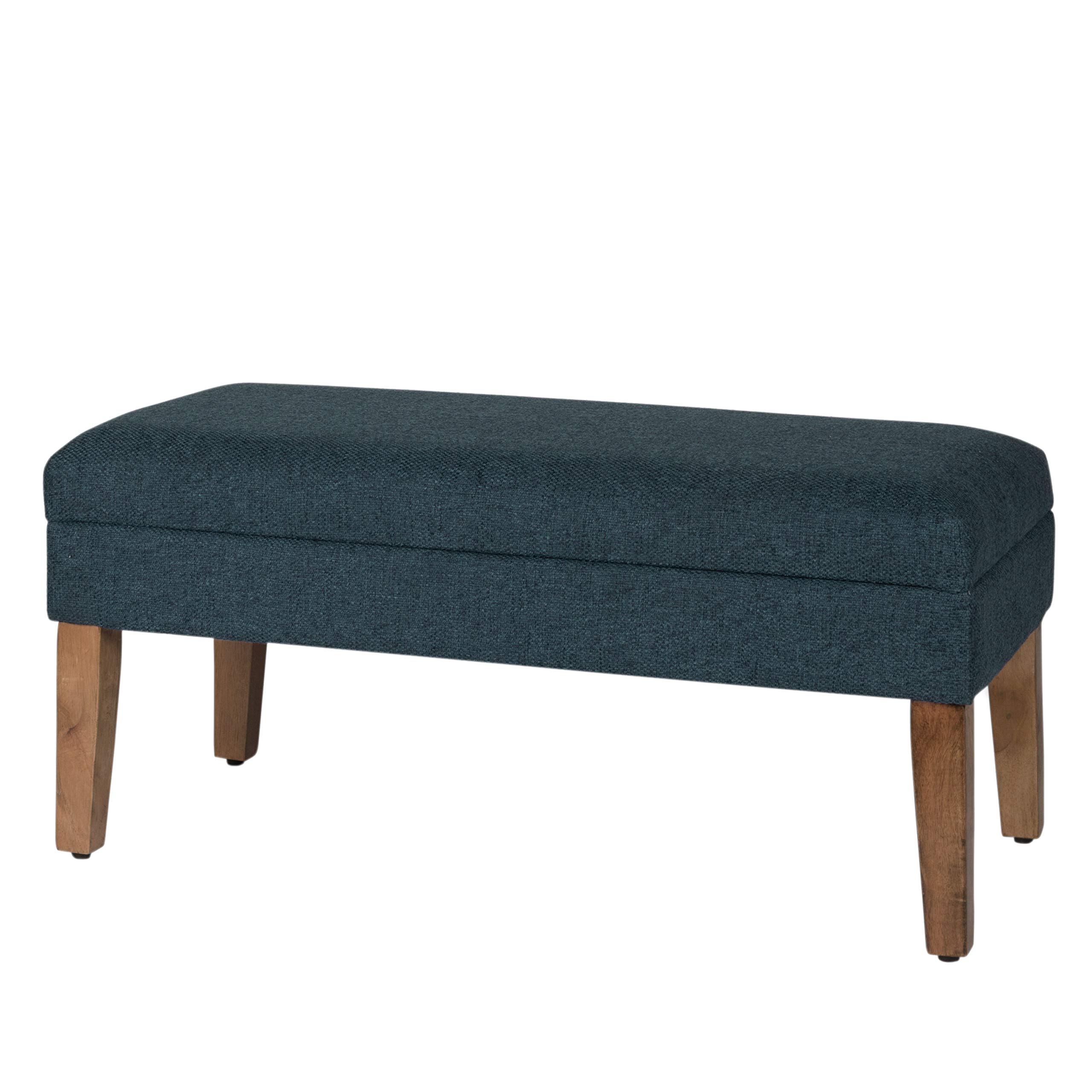 Homepop Upholstered Storage Ottoman Bench - Navy Woven Textured Decorative Furniture for Living Room & Bedroom | Multi-Functional Seat with Hidden Storage | Perfect for Extra Seating, Footrest & Home Organization