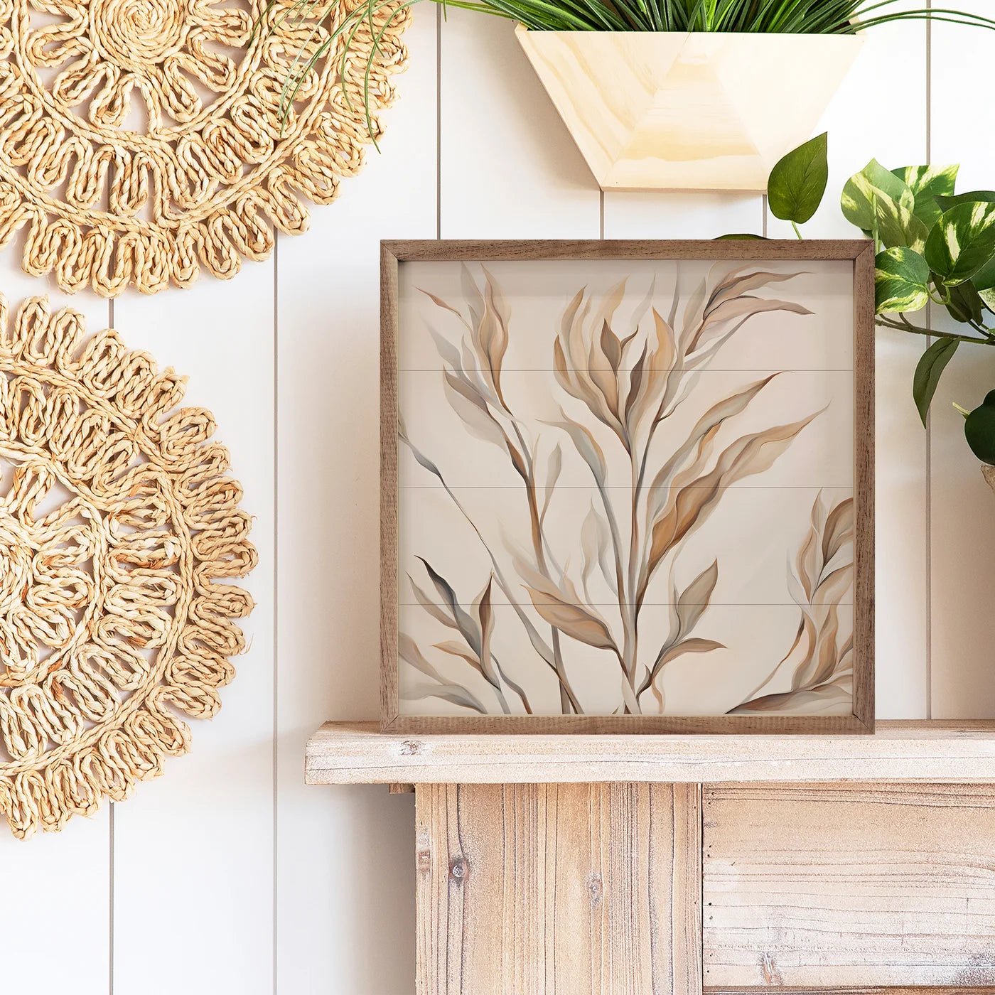 Brown and Tan Branches Wood Framed Print - Nature Inspired Wall Art for Living Room, Bedroom & Office Decor - Perfect for Home, Apartment and Workspace
