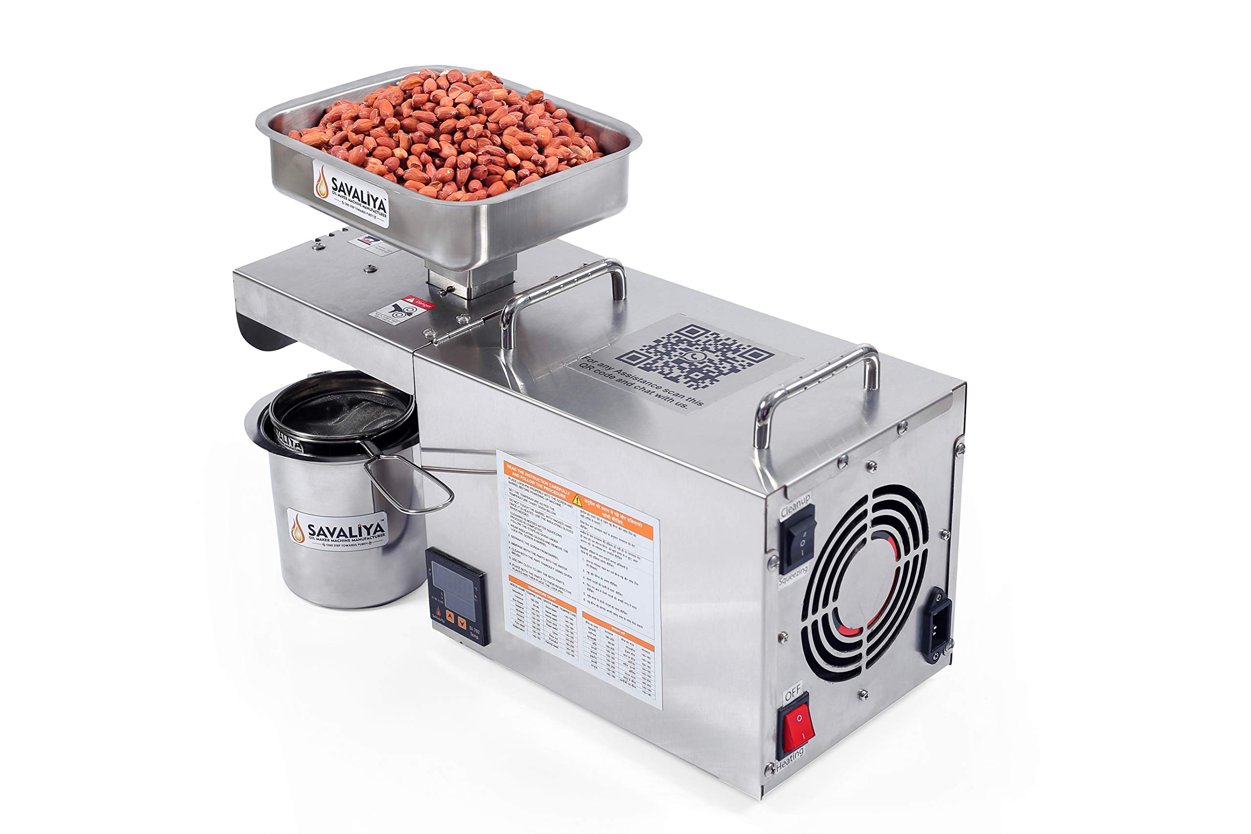 Savaliya Industries 400W Oil Extraction Machine with Temperature Controller - Commercial & Home Use for Olive, Coconut, Peanut Oil Making (Silver)