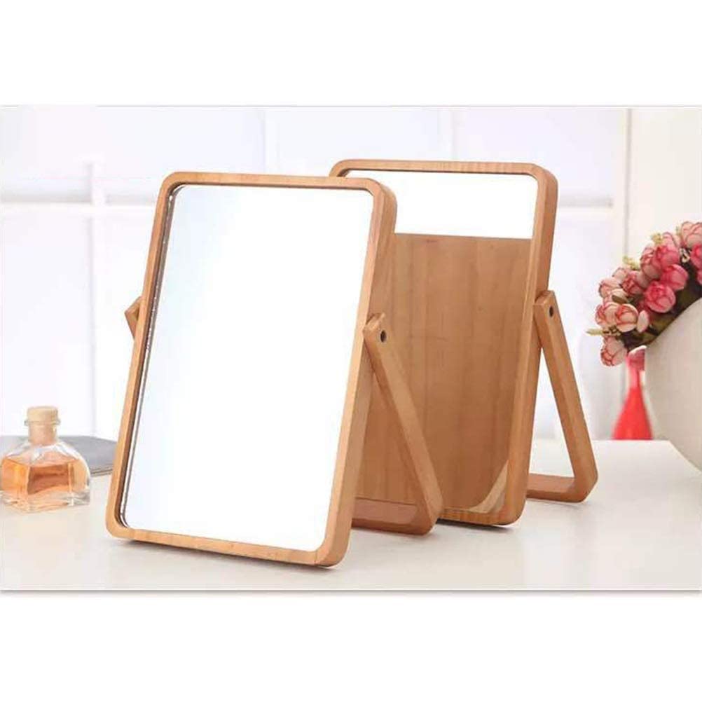 1PC Wooden Frame Vanity Mirror - Rectangular Makeup Mirror with Stand, Desktop Dressing Mirror for Women & Girls | Perfect for Bedroom, Bathroom, and Makeup Table